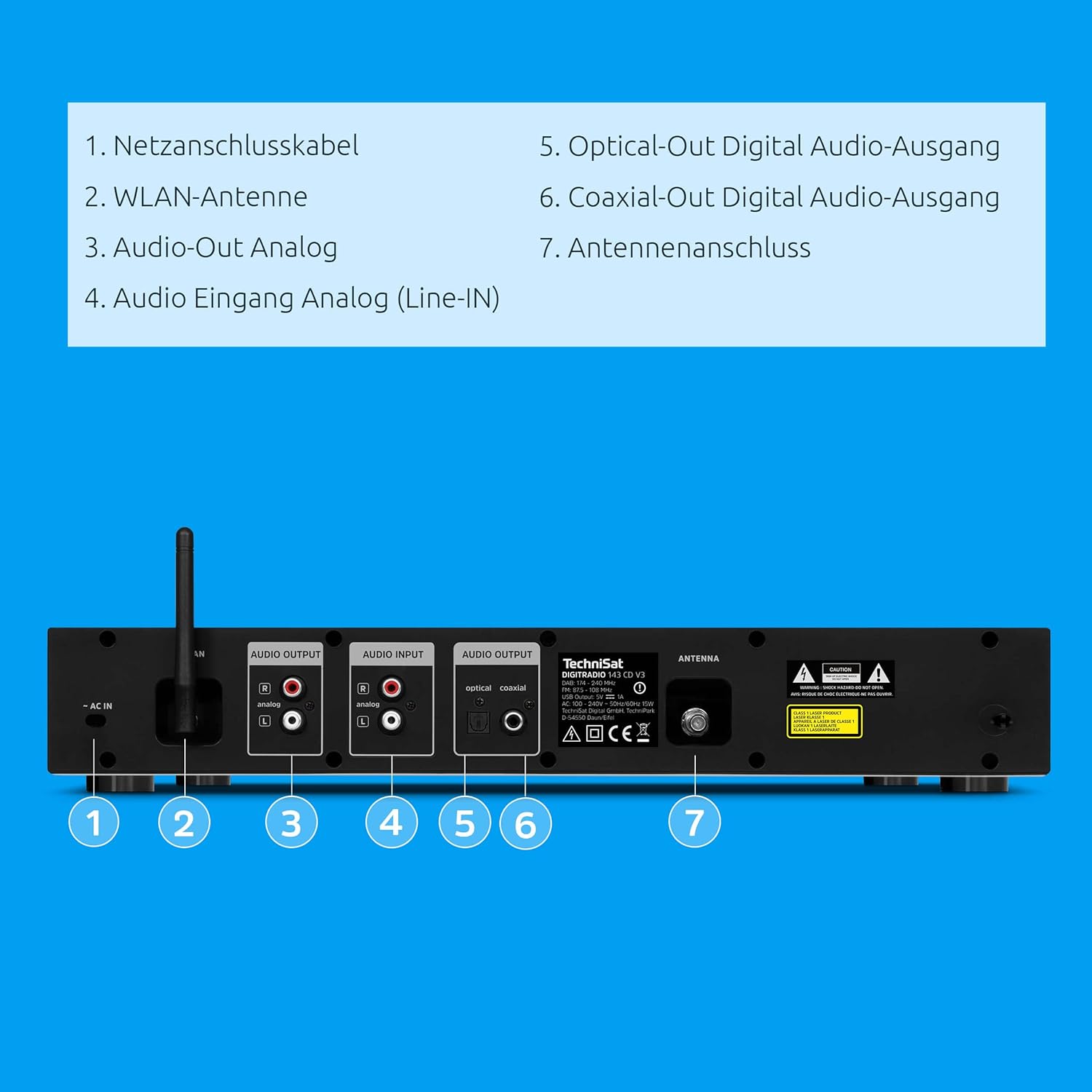 TechniSat DIGITRADIO 143 CD (V3) – Digital HiFi-Tuner, Internetradio (DAB+, UKW, Bluetooth-Audiostreaming, Spotify Connect, CD-Player, WLAN, Breite 43,5 cm, App-Steuerung, Fernbedienung) Schwarz