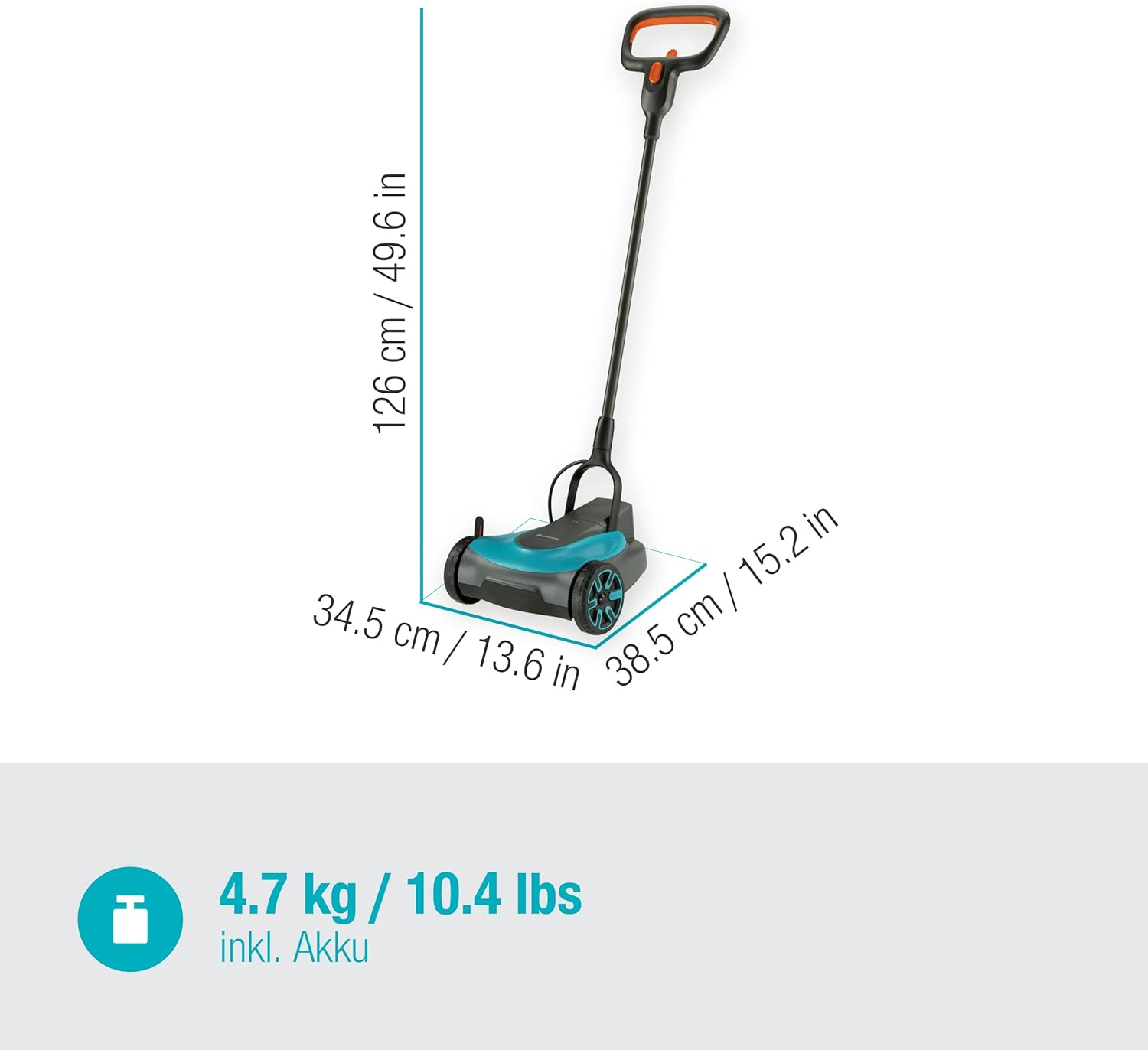 Gardena Akku-Rasenmäher HandyMower 22/18V P4A Ready-To-Use Set: Handrasenmäher, für Rasenflächen bis zu 50 m², Schnitthöhenverstellbar, inkl. 18V P4A Akku (14620-20)