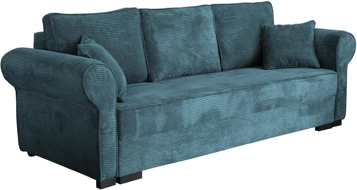 Mirjan24 Schlafsofa Olimpia Cord, Bettsofa mit abgerundete Armlehnen, Sofa mit Bettkasten und Schlaffunktion, Couchgarnitur, Schlafcouch, Sofagarnitur, Wohnlandschaft, Beste Qualität (Poso 125)