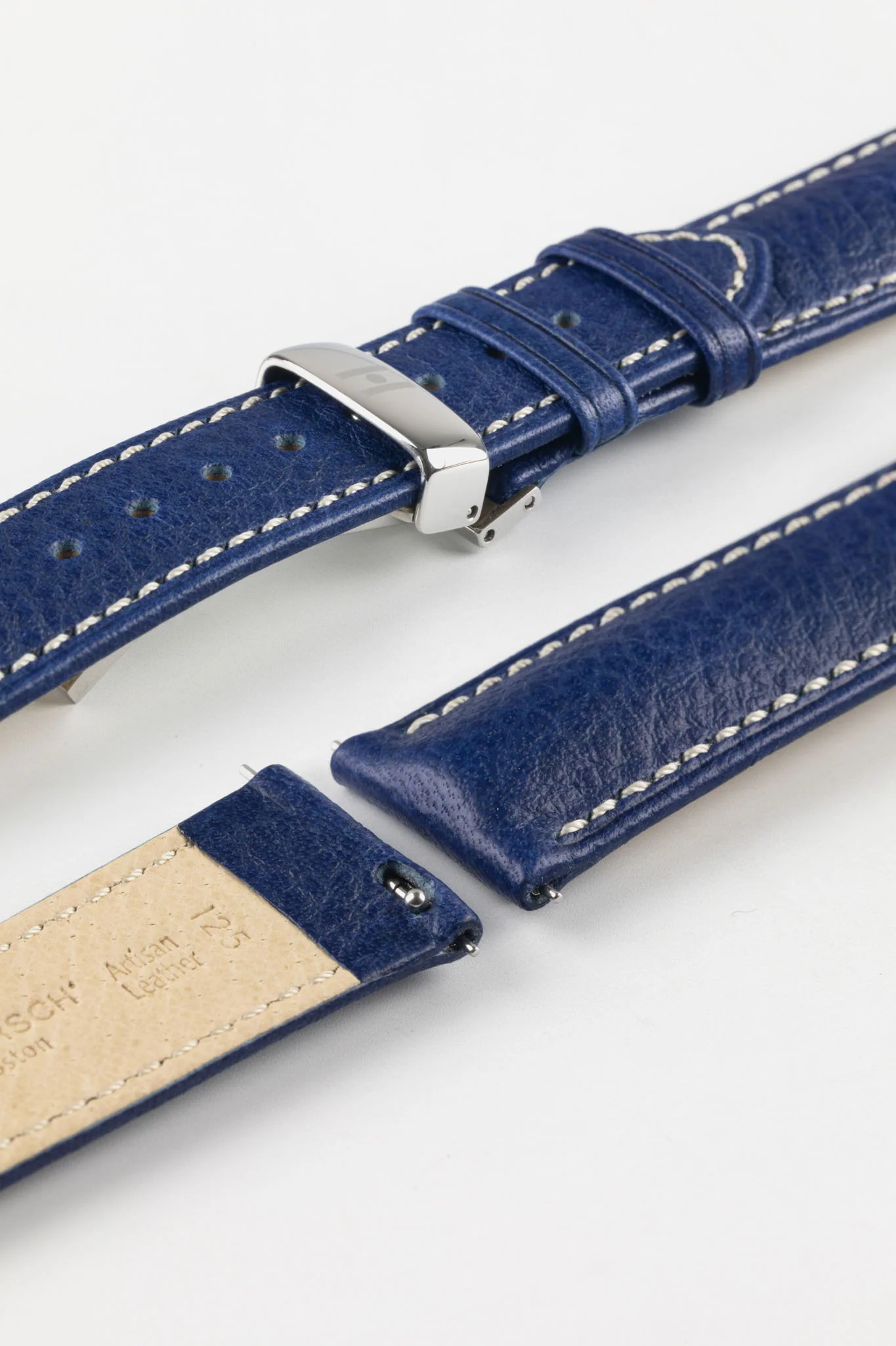 Hirsch BOSTON Quick-Release Buffalo Calfskin Leather Watch Strap in BLUE