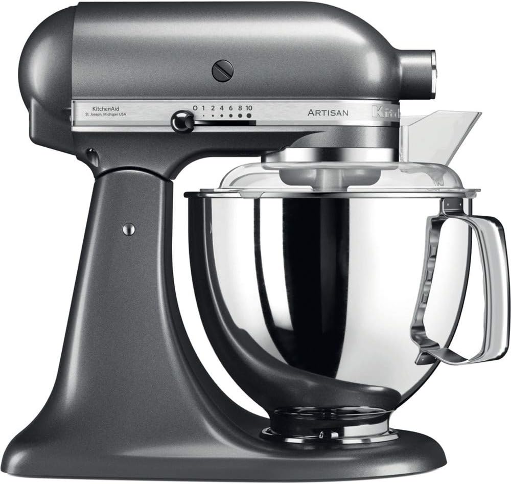 KitchenAid Küchenmaschine I Artisan I Kippbarem Food Processor I Teigknetmaschine mit 5 Zubehör | 2 Schüsseln aus Edelstahl | 4.8 L | Schwarz