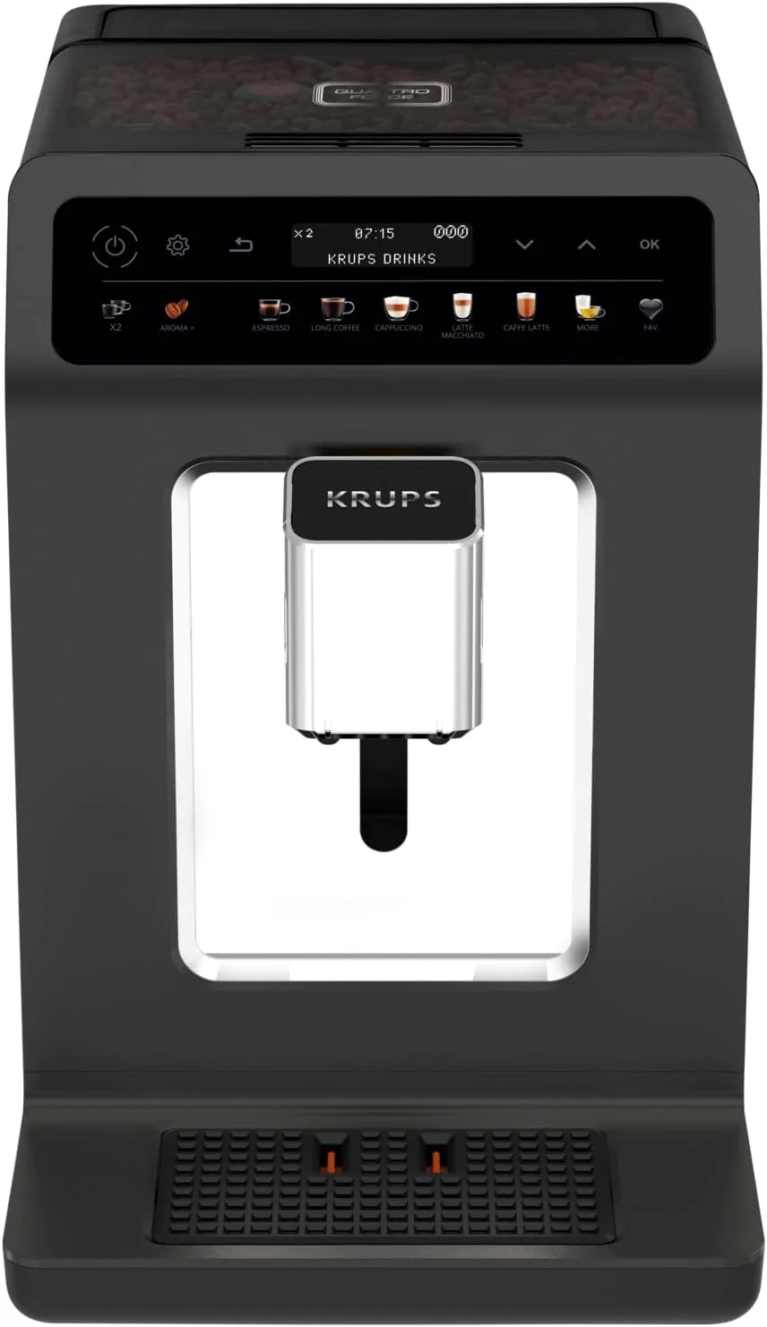 Krups Evidence One volautomatische espressomachine met melkslang, 12 dranken, 2-kops functie, kleurendisplay, koffiezetapparaat, T��V-keurmerk, zwart, EA895N10, Meteor Graphite