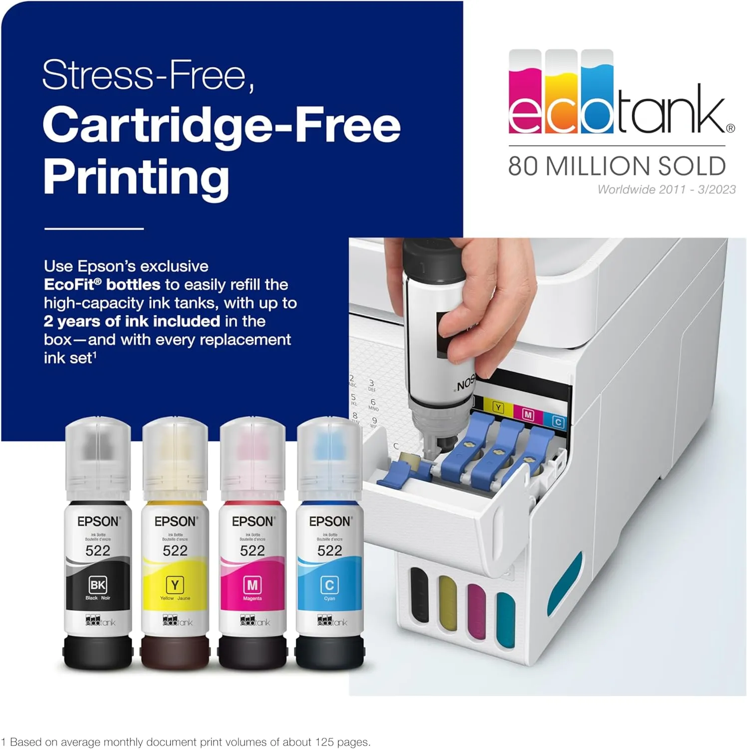 Epson EcoTank ET-4800 Wireless All-in-One Inkjet Printer, White �C Cartridge-Free, Scanner, Copier, Fax, ADF, Ethernet, Home Office