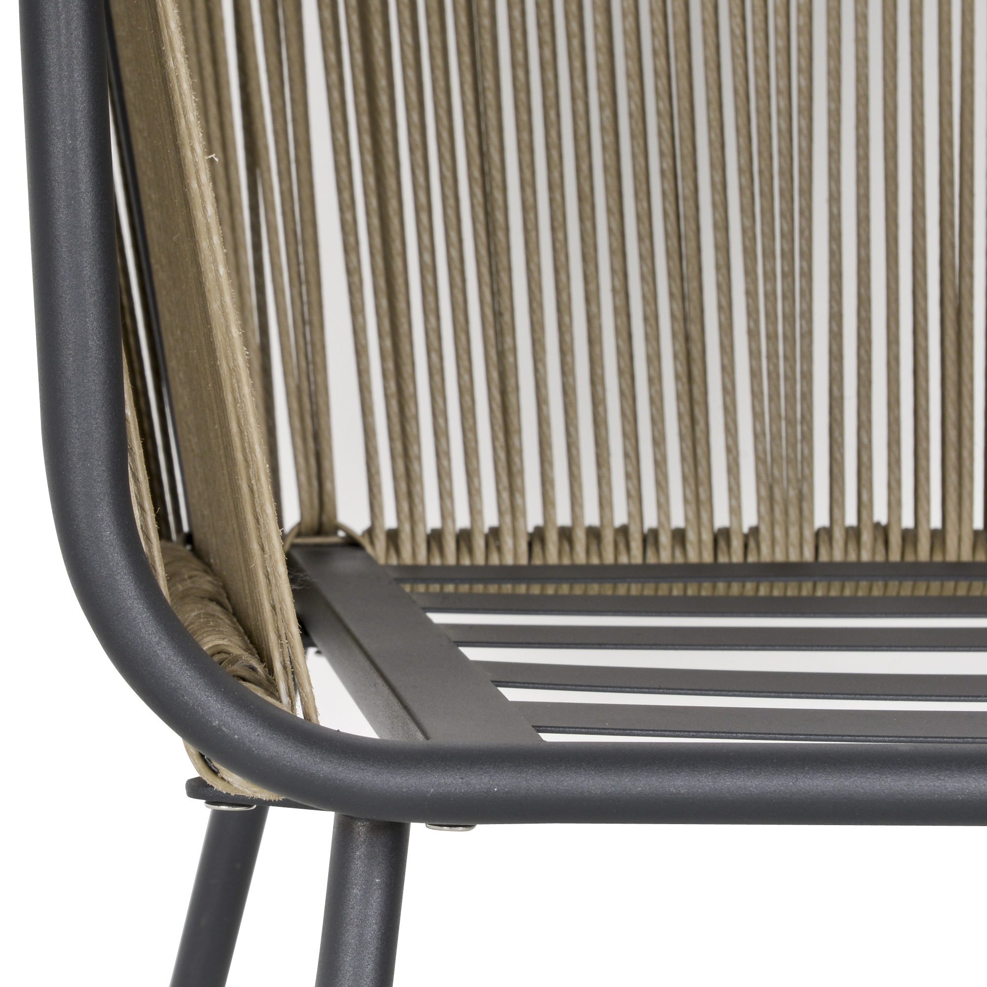 3-delige loungeset, 2 stoelen, bijzettafel, zit- en rugkussens, gehard glazen tafelblad, kunstrotan, grijs