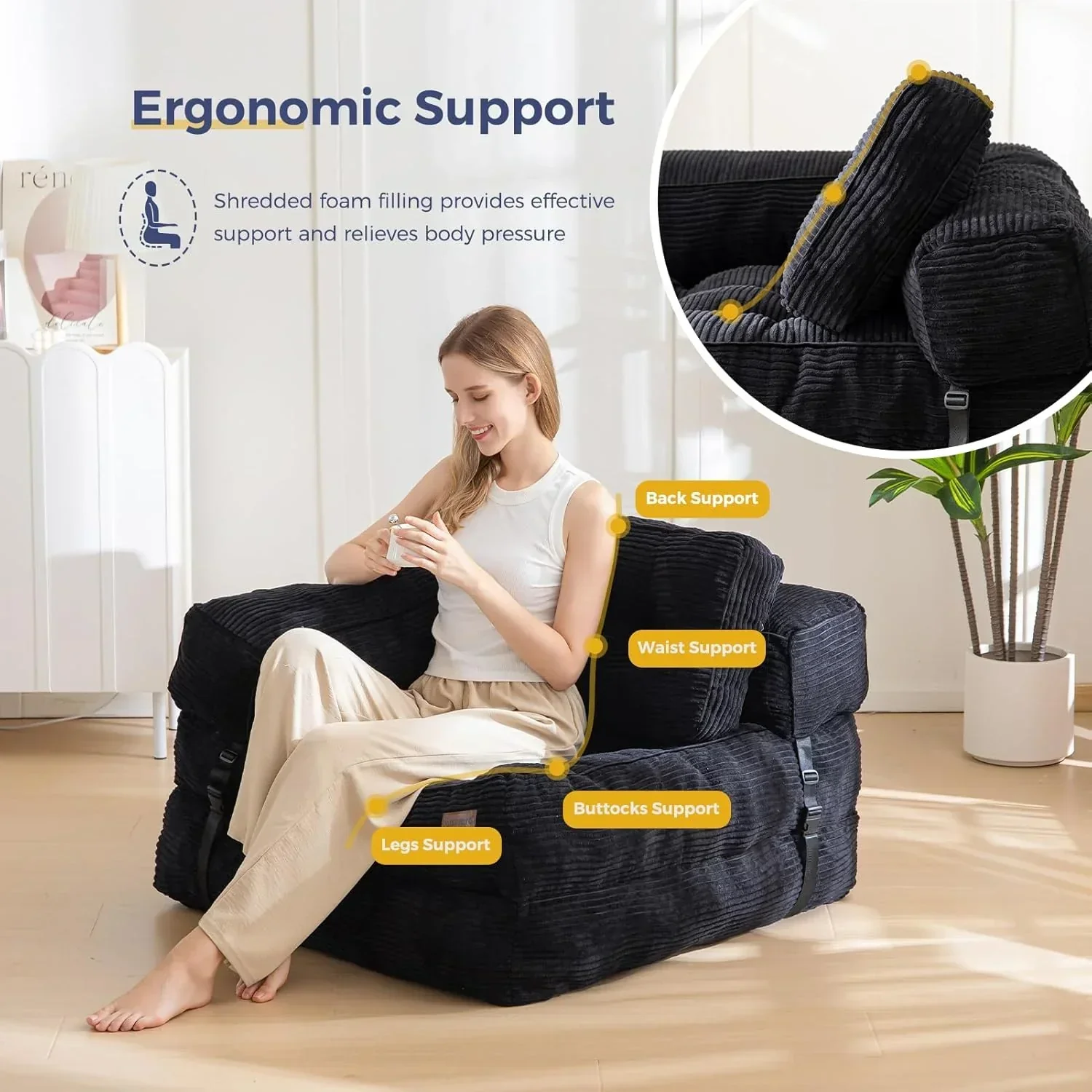 Folding Sofa Bed L-Shaped Convertible Sofa Bed with Armrests and Pillows