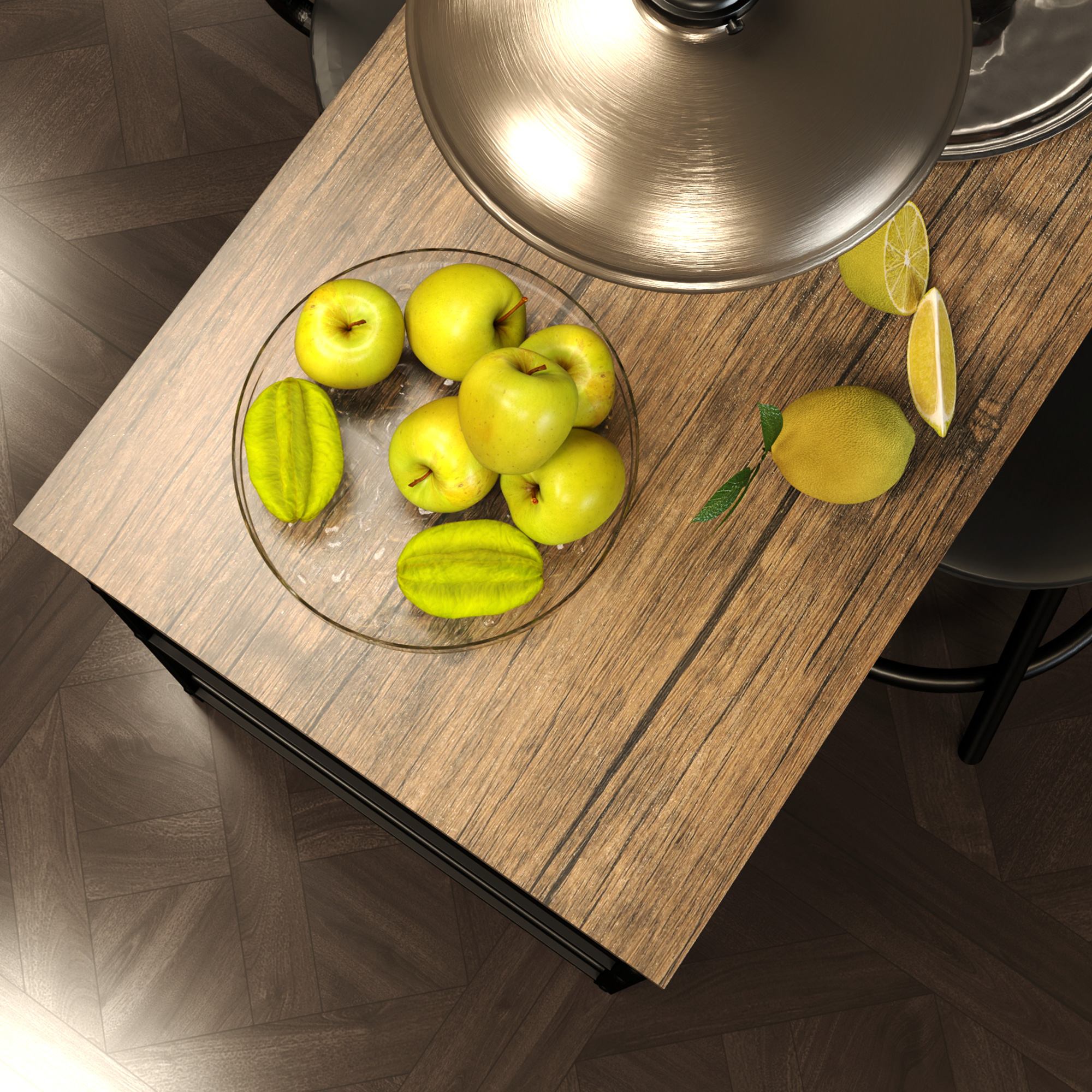3-delige Eetset met Bartafel en 2 Stoelen, Klein Keukenset met Zijplanken, MDF, Metaal, Zwart