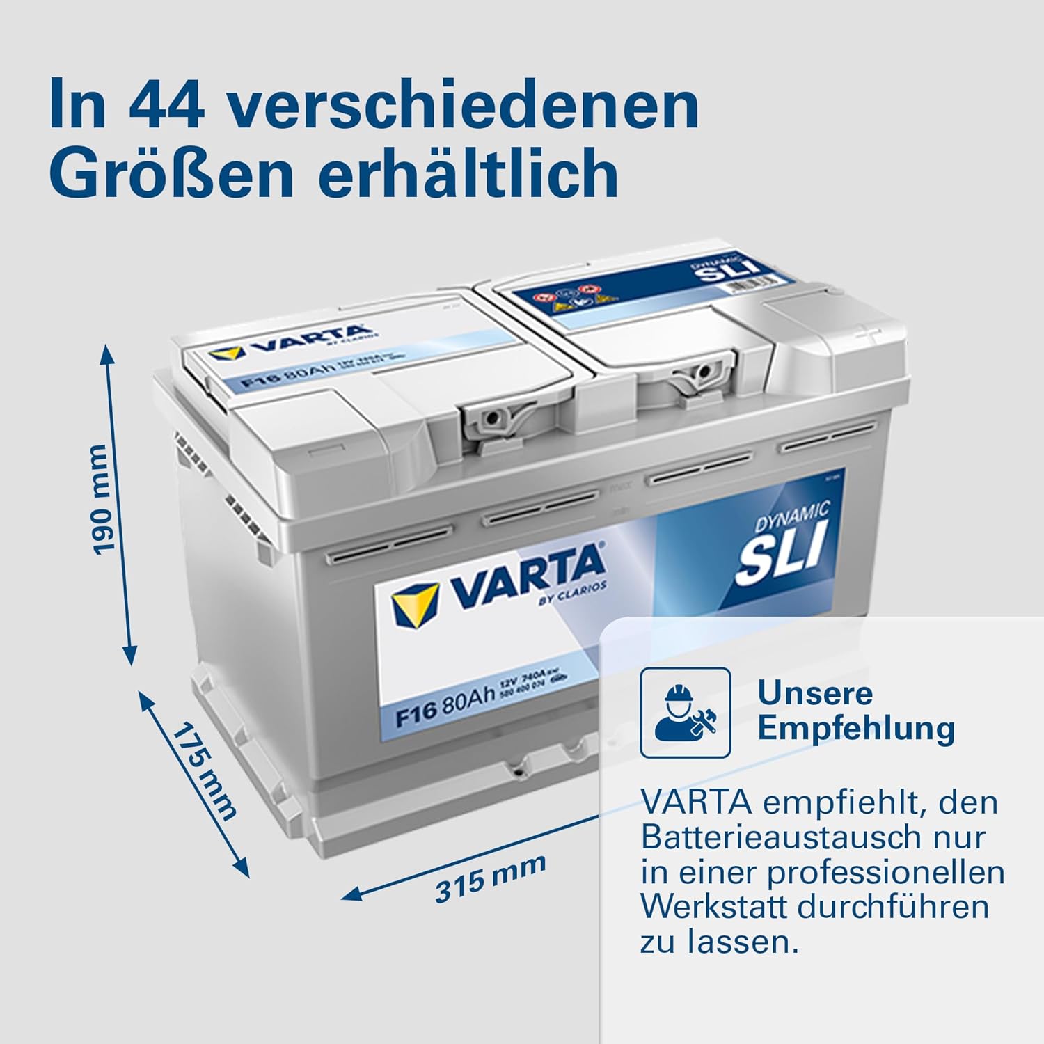 VARTA Automotive DYNAMIC SLI (F16) 12V 80Ah 740A - Nassbatterie KFZ mit Standardausstattung & ohne Start-Stopp System - Starterbatterie für einfachen Energiebedarf - Bleisäurebatterie wartungsfrei