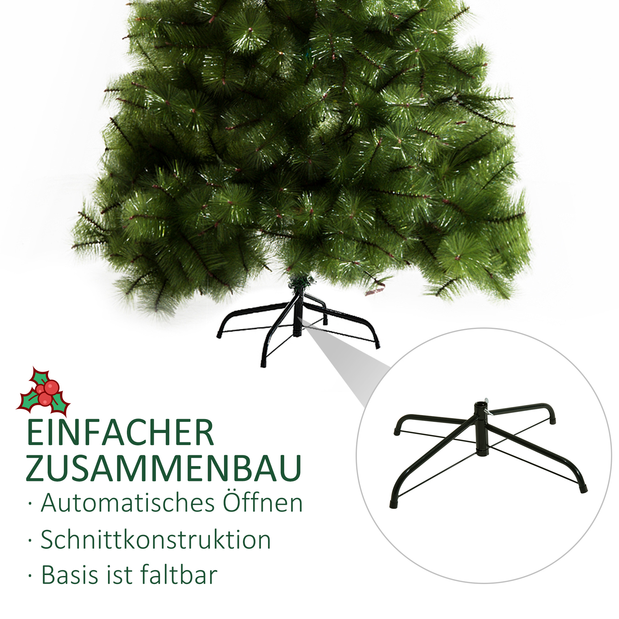 Kunstkerstboom 2,1 m kerstboom dennenboom 505 takken dichte takken eenvoudig te monteren authentieke kerstboom met metalen standaard PET metaal groen ? 90 x 210 cm