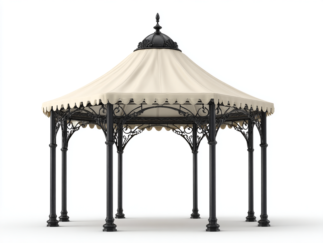 Pavillon - Metall-Textil - 332x332x300 cm - Creme-Schwarz - Klassischer Gartenstil