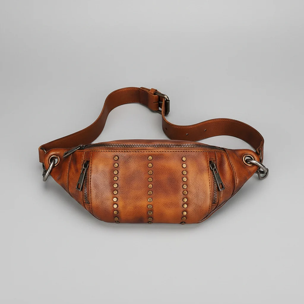 Rivet Leather Sling Bag Crossbody Chest Shoulder Bag