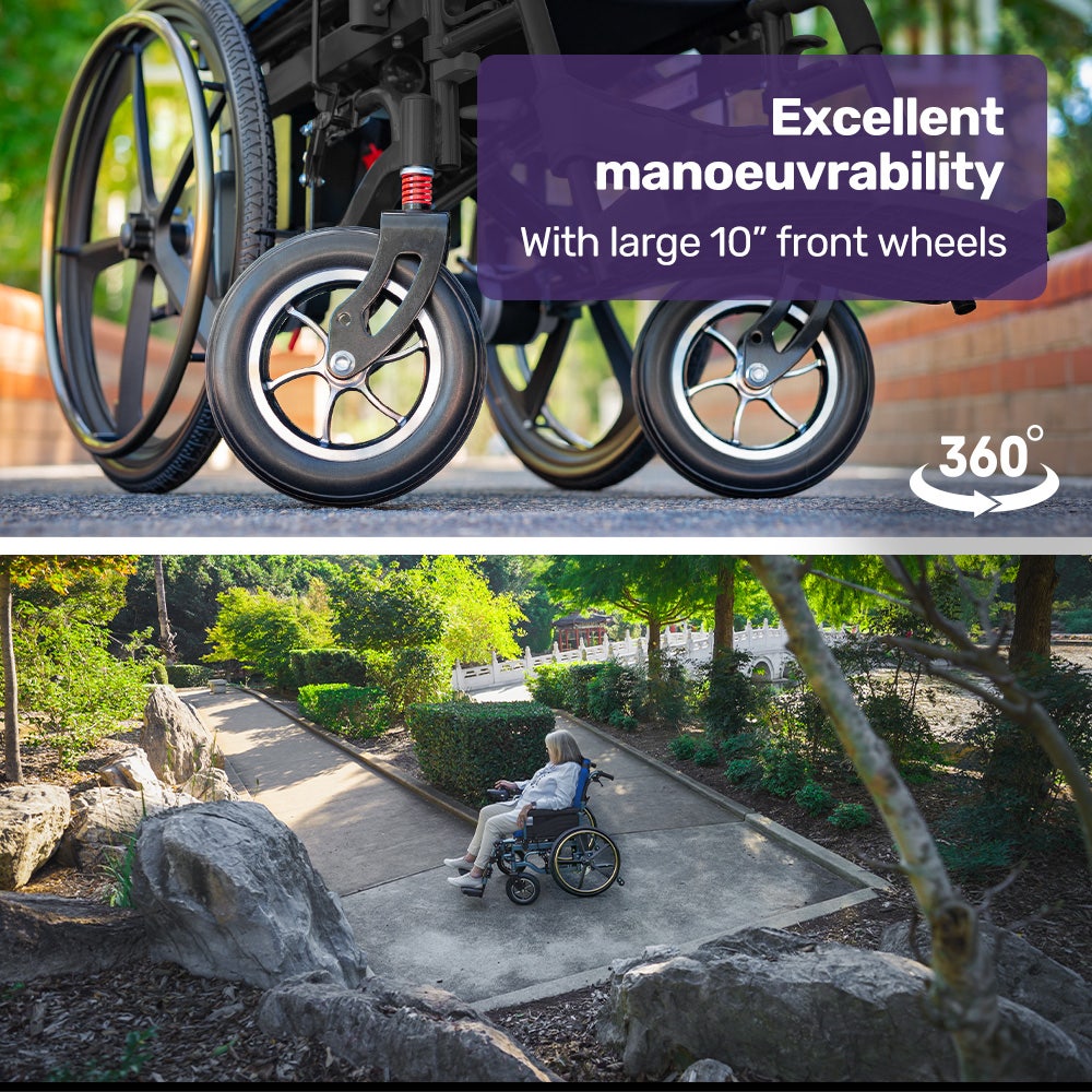 EQUIPMED Electric Wheelchair Folding, Long Range, Airline Approved, Lithium Battery, 24