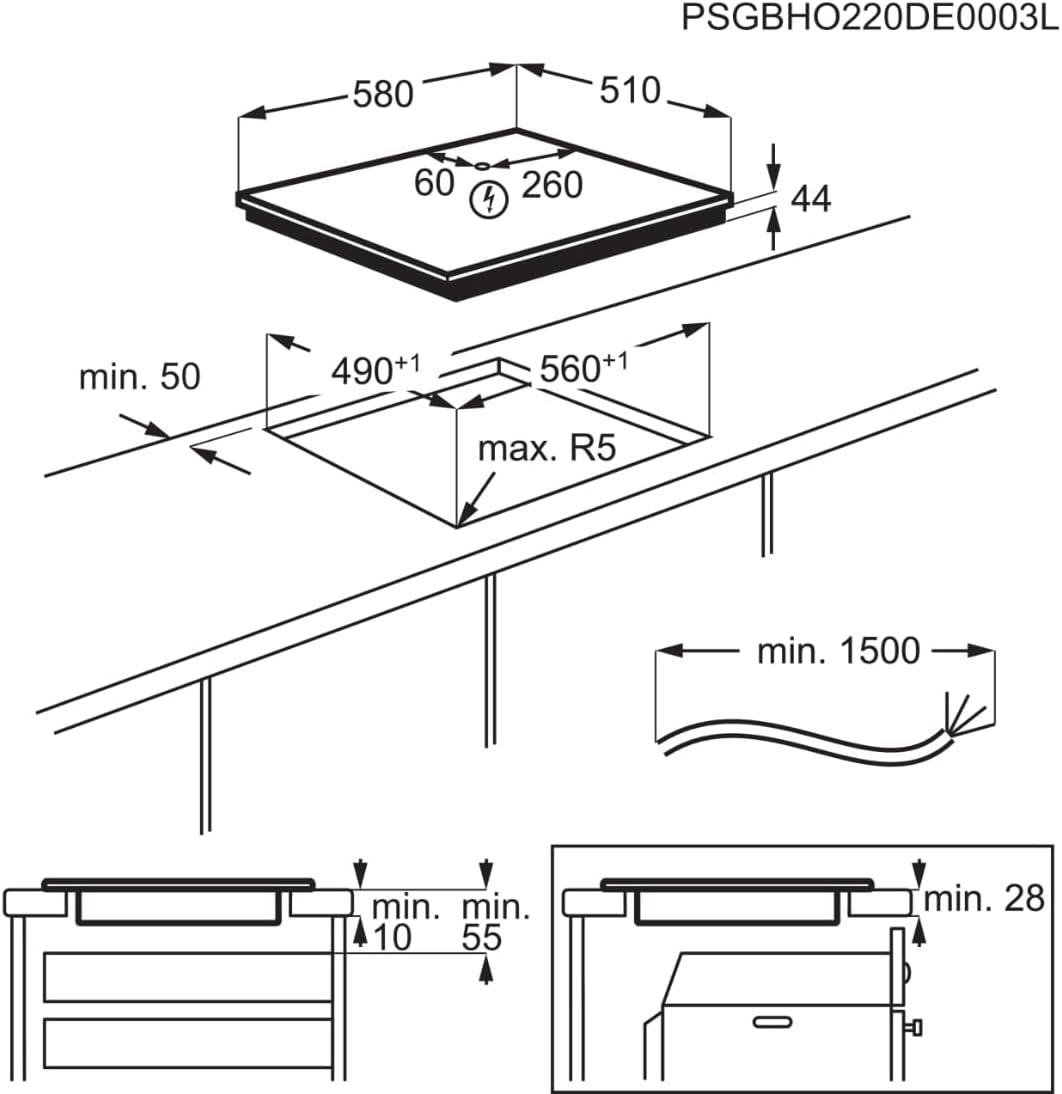 AEG Induktionskochfeld autark 80cm mit Dunstabzug / Made in Germany / 4 Flex-Kochzonen mit Bridge (Kombination 2er Zonen) / Auto-Funktion des Dunstabzugs / Aktivkohlefilter / COLI84COXB