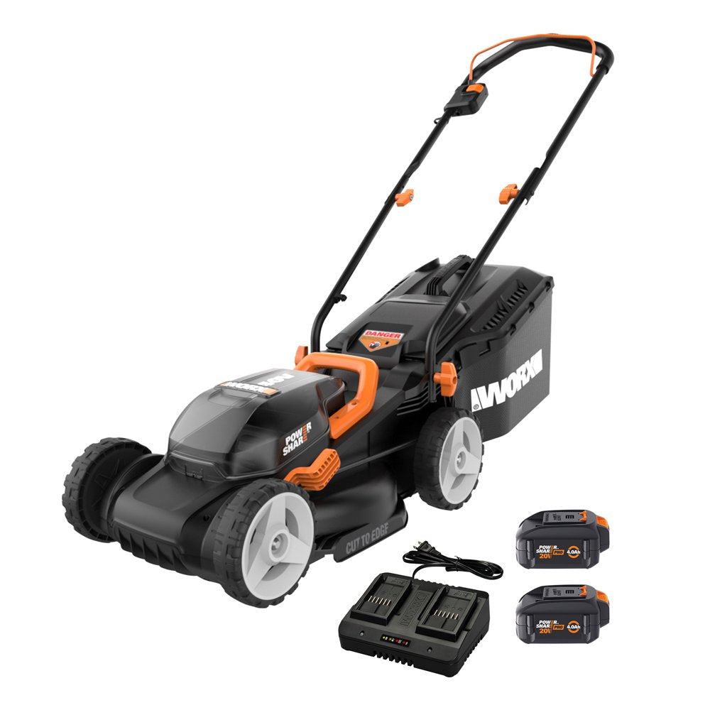 Worx 40V Cordless Lawn Mower 14��� with Intellicut, Mulching, 2x20V 4.0Ah Batteries and Charger Included