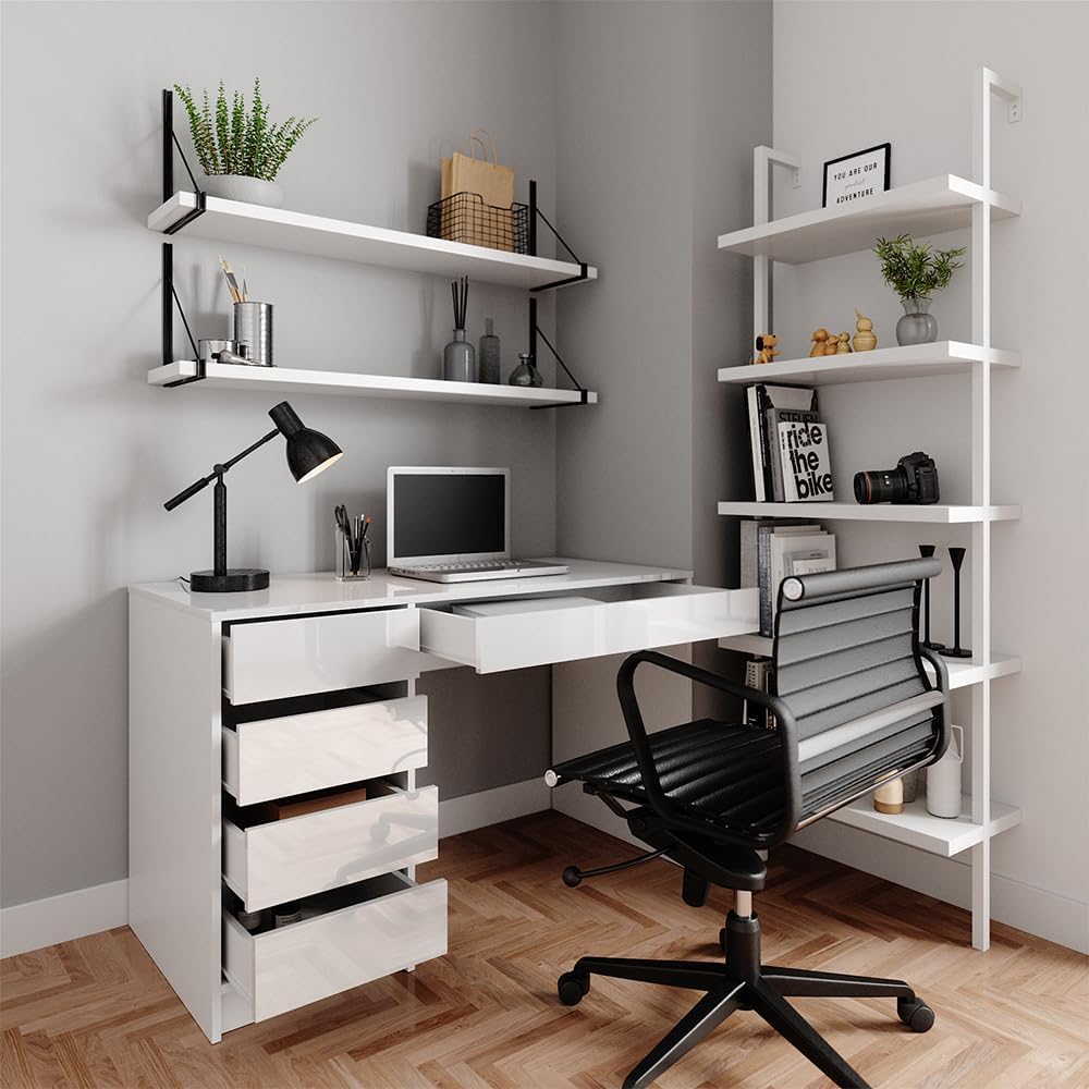 Vicco Schreibtisch Sherry, Weiß, 55 x 120 cm mit Schubladen