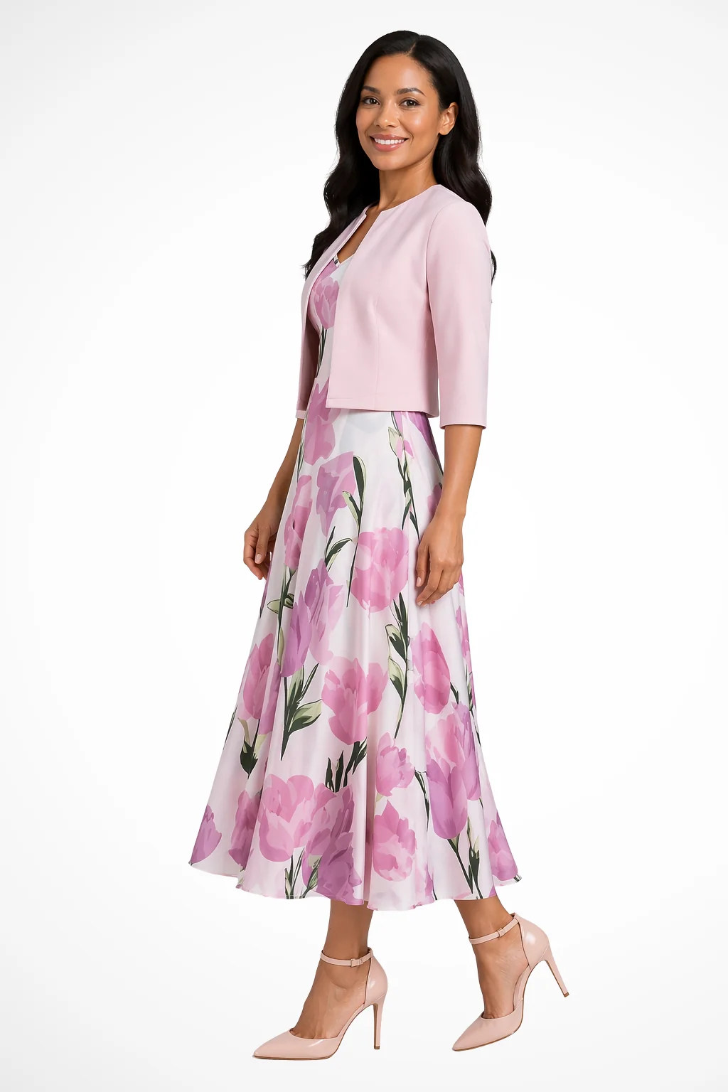 Florales Maxi-Kleid f��r Damen mit Kurzjacke �C Zweiteiliges Set f��r Hochzeitsg?ste