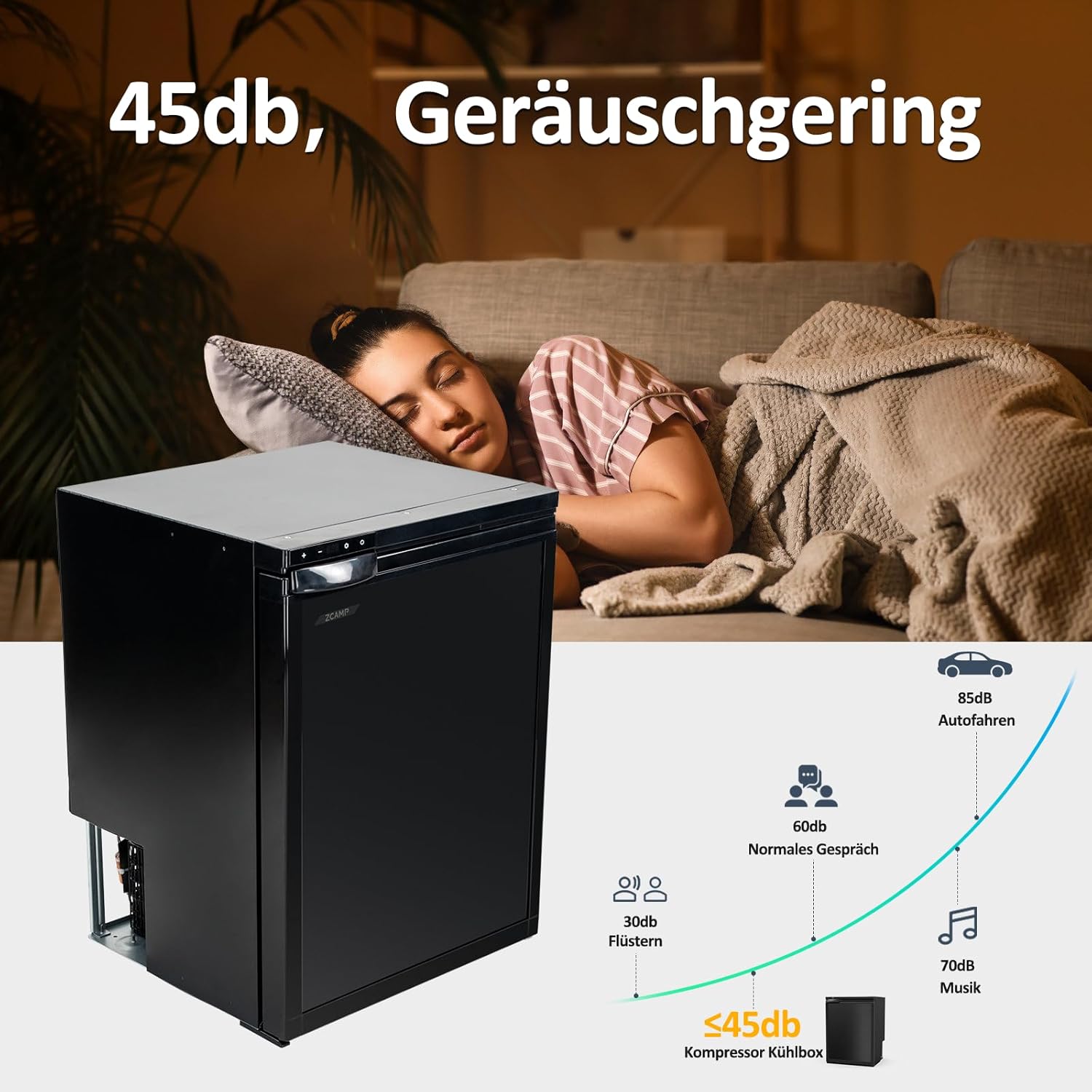 CR65S 59L, Frigo 12V Camping Car Porte Réversible,Réfrigérateur Silencieux pour Camping Voiture Chambre Caravane, Noir, -20℃ BIS 20℃