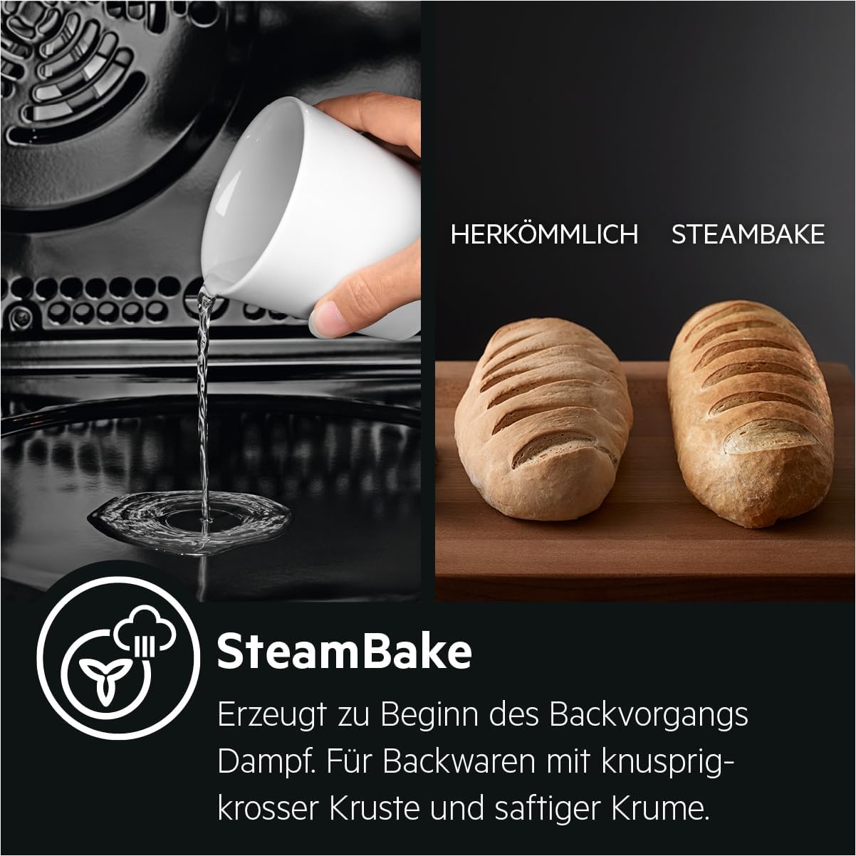 AEG Standherd mit Induktions-Kochfeld 60 cm/SteamBake – mit Feuchtigkeitszugabe/Hob²Hood/Touch-Bedienung/Grillfunktion/Display mit Uhr/Kindersicherung/A / CIB6644BBW