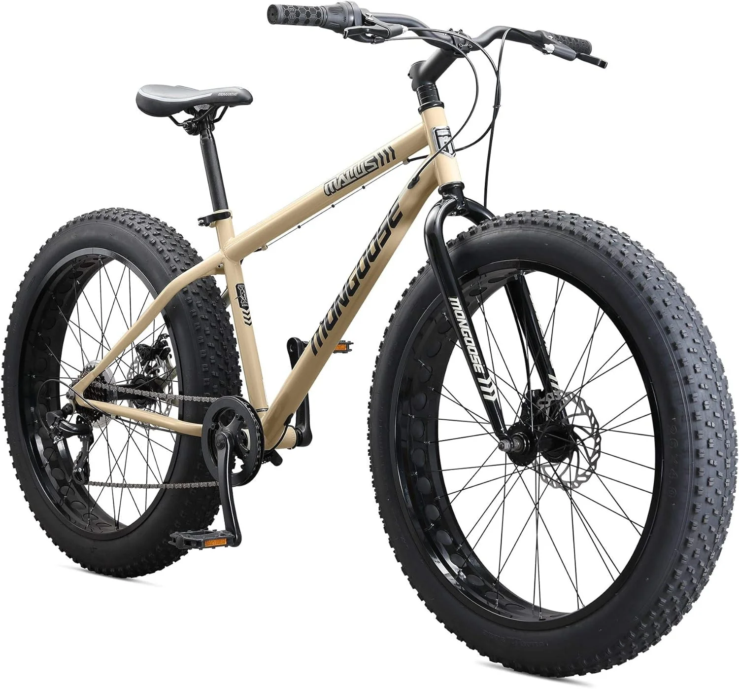 Mens and Women Fat Tire Mountain Bike, 26-Inch Bicycle Wheels, 4-Inch Wide Knobby Tires, Steel Frame, 7 Speed Drivetrain, Shimano Rear Derailleur, Disc Brakes