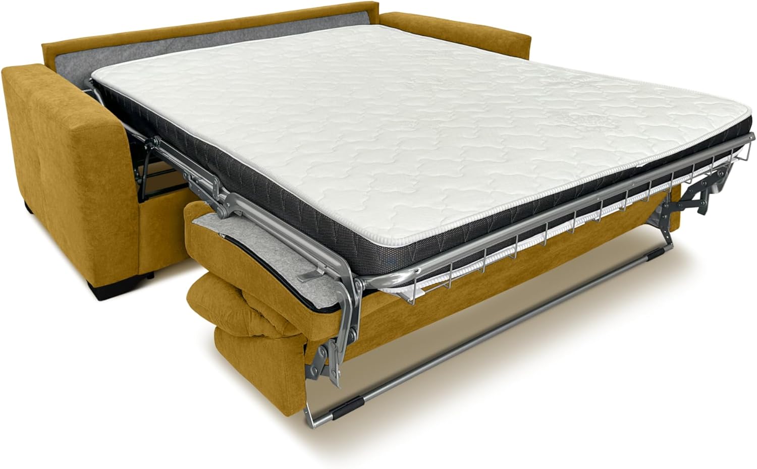 f60 Sofa mit Schlaffunktion - 3 Sitzer Schlafsofa und Klappsofa mit hochwertiger Kaltschaummatratze & CATAS Bettgestell - Schlafcouch mit Bettfunktion gelb (Honey Melon)