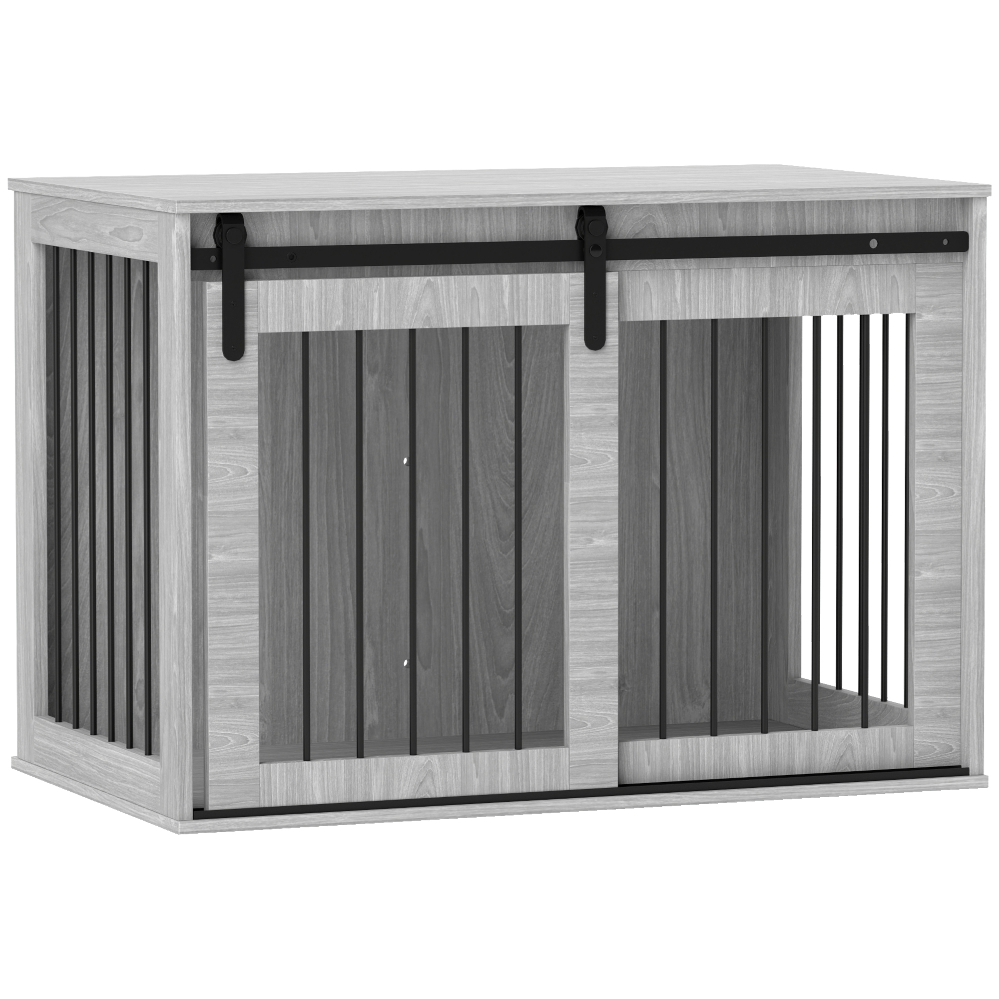 Hondenbench met schuifdeur, ventilatie, spaanplaat en staal, 98 x 58 x 61 cm, Grijs