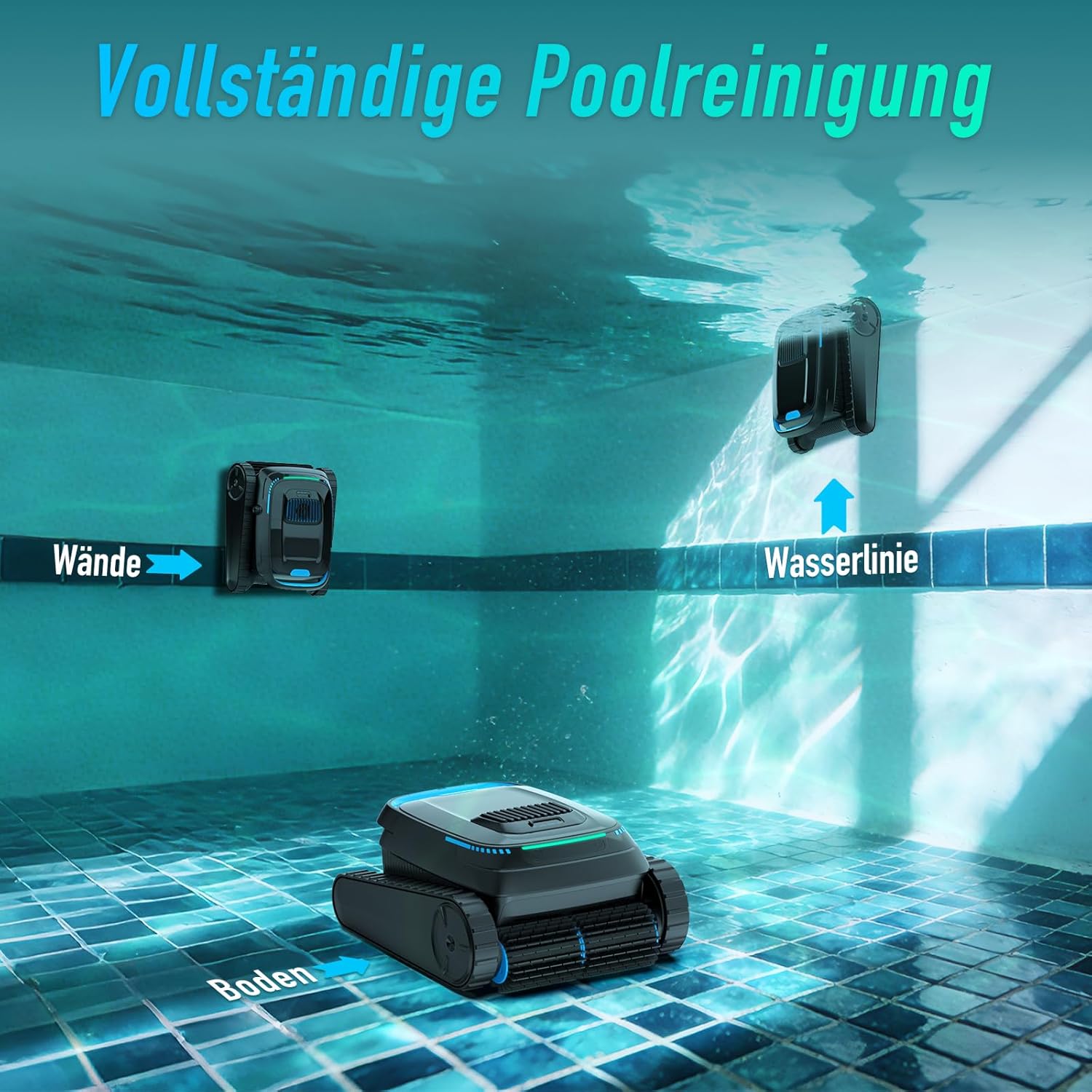 (2026 Neu) PC10 Poolroboter, Poolsauger Akku Kabelloser, Poolroboter Boden und Wand, Wasserlinie, 18927 LPH, Intelligenten Navigation, Wandklettern, Poolreiniger für Pools bis 170㎡