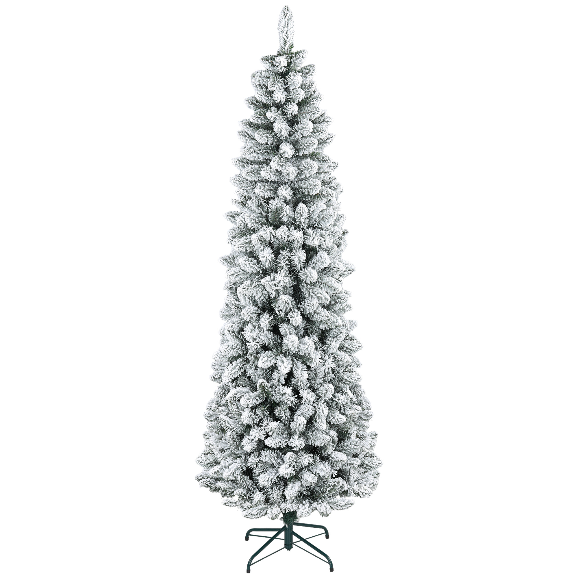 Kunstkerstboom, vlamvertragend, met kunstsneeuw, slank, stalen voet, 75 x 210 cm, Groen