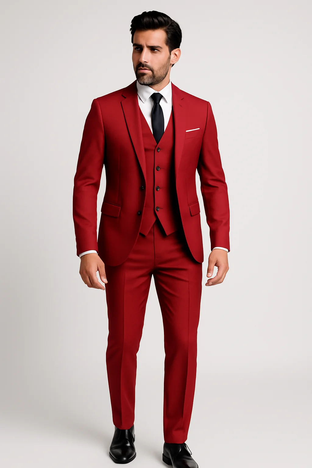 Eleganter dreiteiliger Herrenanzug im Slim-Fit-Schnitt f��r Hochzeiten und Bankette