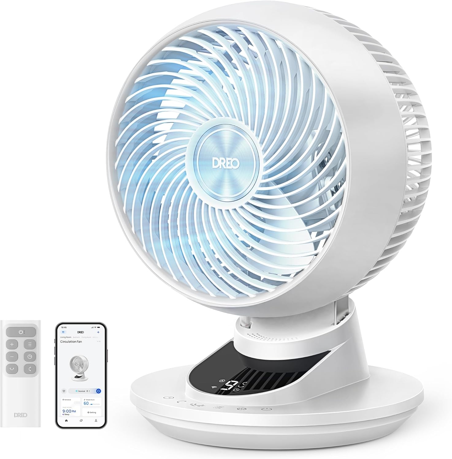 DREO 3D Tischventilator Sehr Leise 22 dB, Ventilator Klein mit Fernbedienung, 8,8 m/s Starker Luftstrom, 90° Oszillation, App & Sprachsteuerung, 9 Stufen, 8/12h Timer für Schlafzimmer & Büro