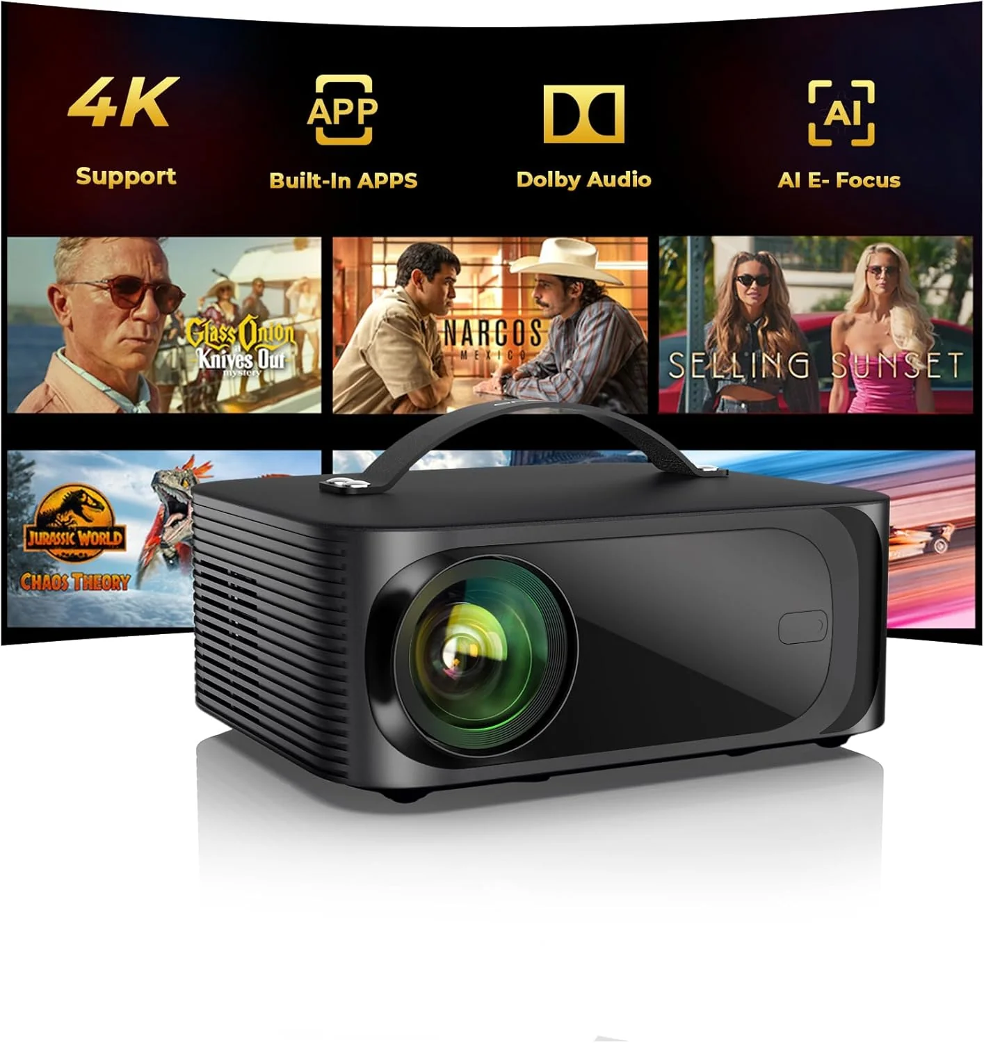 Projector-4K with WiFi and Bluetooth:[3200 ANSI/AI Auto Focus/Built-in APPs] Outdoor