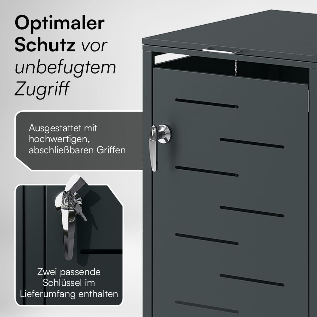 STEELSØN Diorus Mülltonnenbox 1er bis 240L abschließbar – Hochwertige Mülltonnenverkleidung 1 Tonne aus Stahl – Müllbox Müllcontainer Anthrazit - Mülltonnen Box wetterfest – Gerätebox mit Schloss