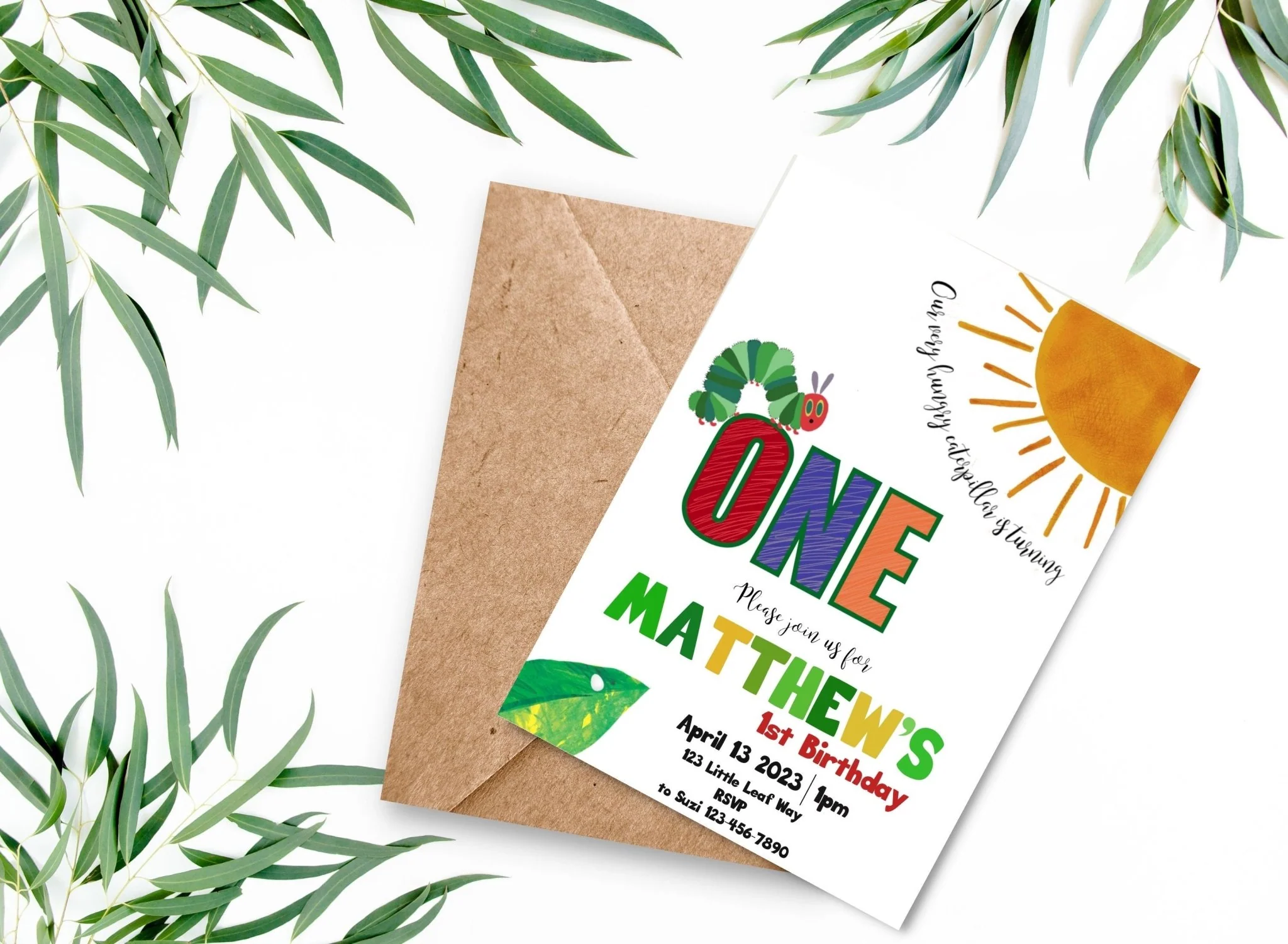 Caterpillar! Birthday Invitation Template | First Birthday Invitation Template Editable | Caterpillar theme