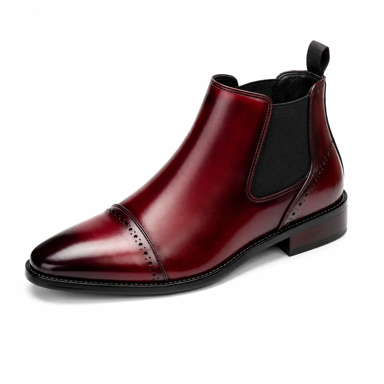 Men��s Burgundy Chelsea Boots �C Brogue Cap Toe Design