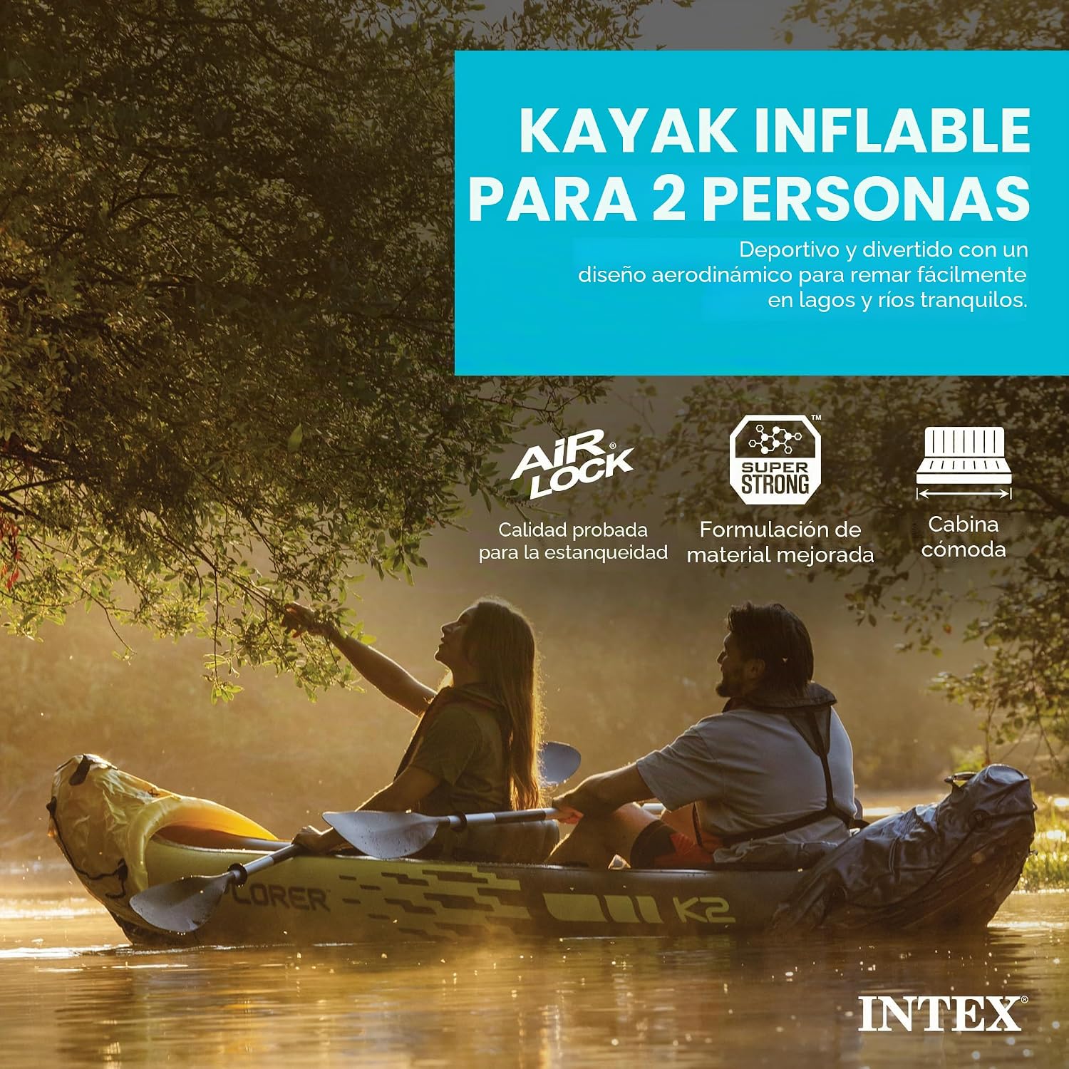 Intex Explorer K2 Kayak, 2-Person Inflatable Kayak Set with Aluminum Oars and High Output Air Pump