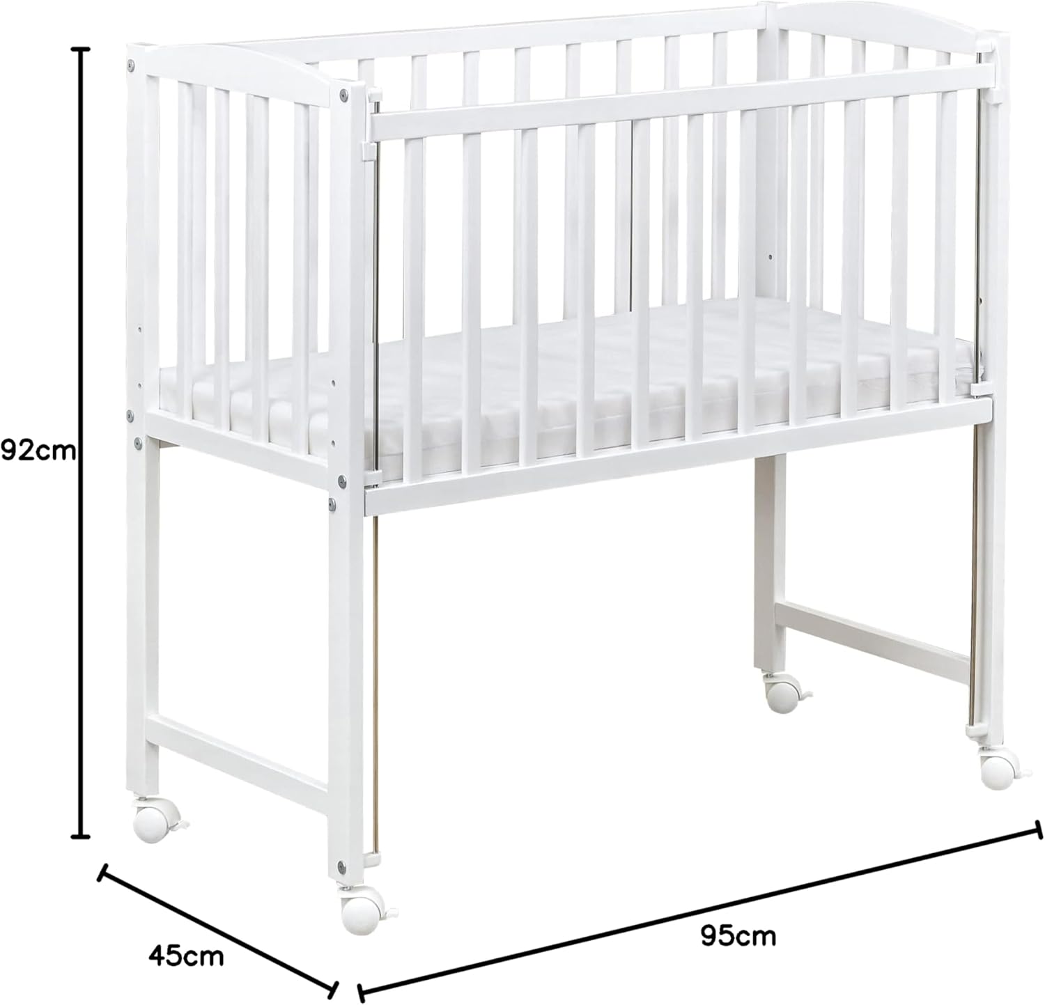 Baby Delux Beistellbett Babybett weiß 90x40 cm Stubenwagen höhenverstellbar mit Rädern und Matratze, 21983