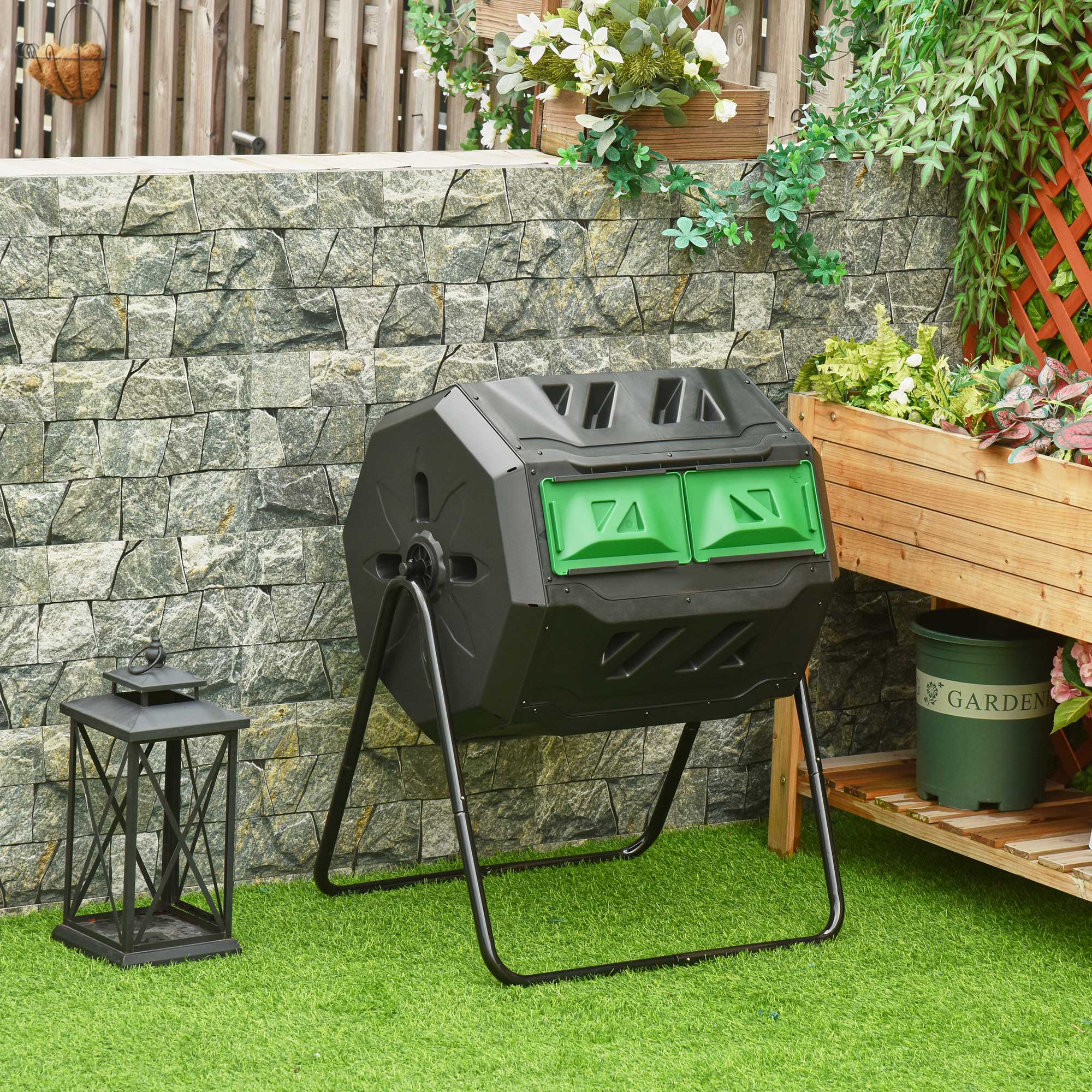 Outsunny Trommelcomposter met 2 kamers 360�� draaibaar