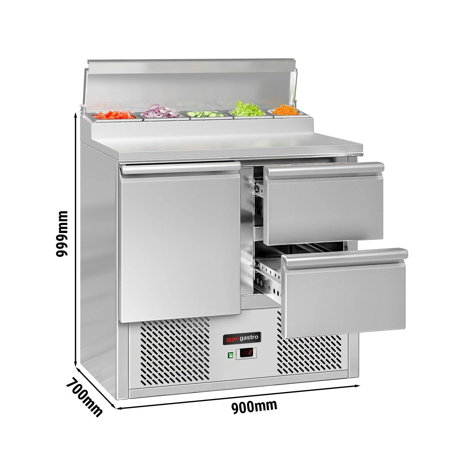 Saladette Mini ECO - 900x700 mm - 1 dør og 2 skuffer - med lokk - for 5x GN 1/6 beholdere
