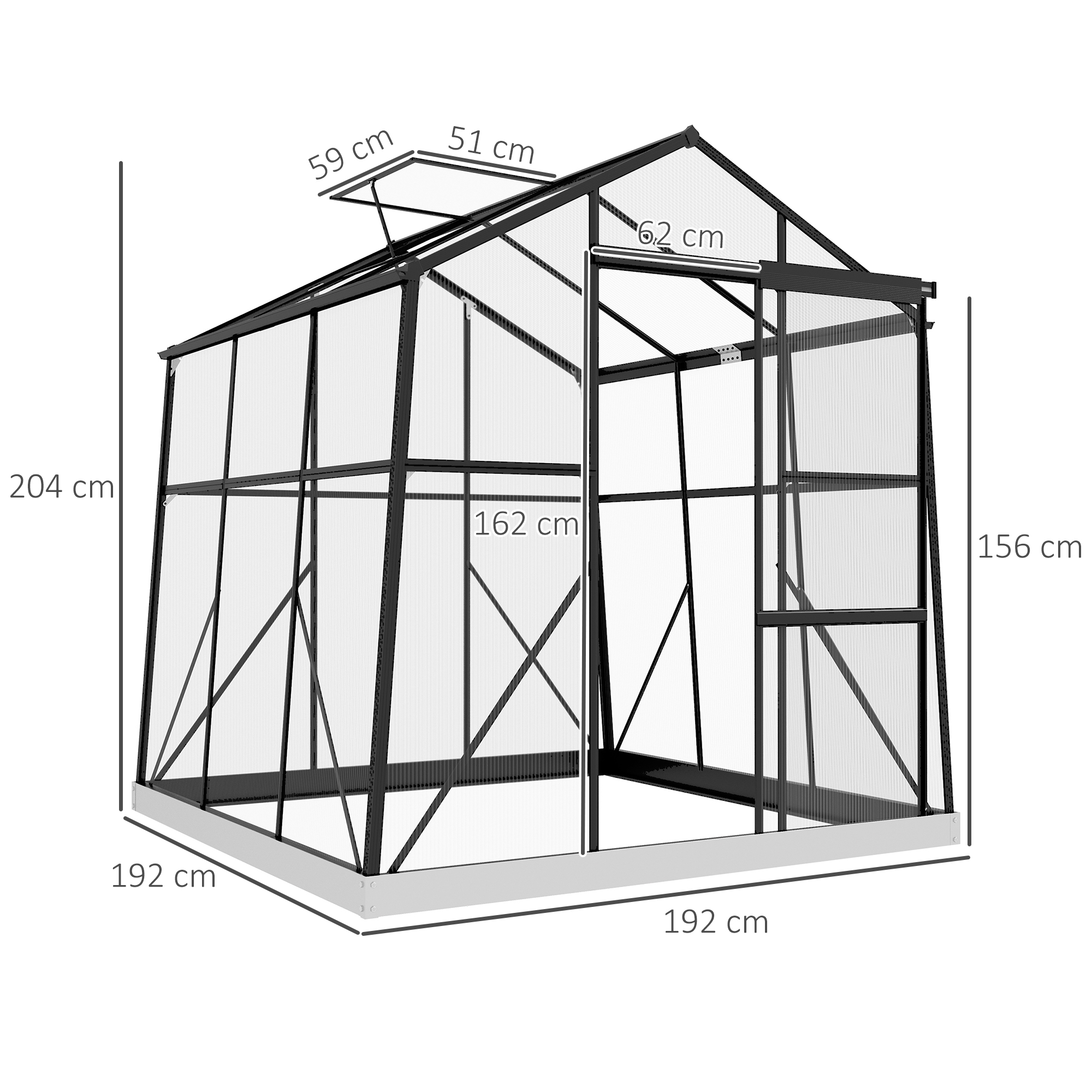Outsunny Kas Kweekhuis Kweekbed, weerbestendig, 192 x 192 x 203 cm, Zwart
