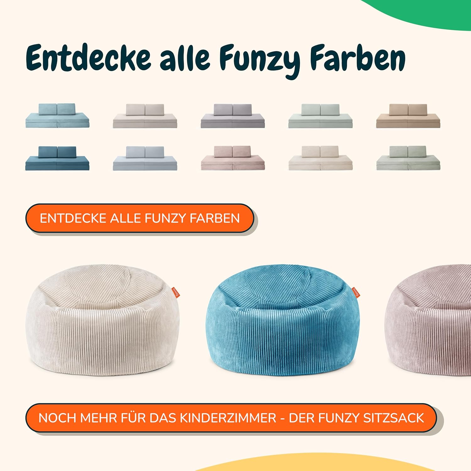 Funzy Mini Spielsofa für Kinder - Unser Mini für kreatives Spielen, Modulare Spielcouch, Waschbarer Bezug, Robust und Langlebig, Oeko-TEX 100 Zertifiziert mit 3 Jahren Garantie, Cord Salbei Grün