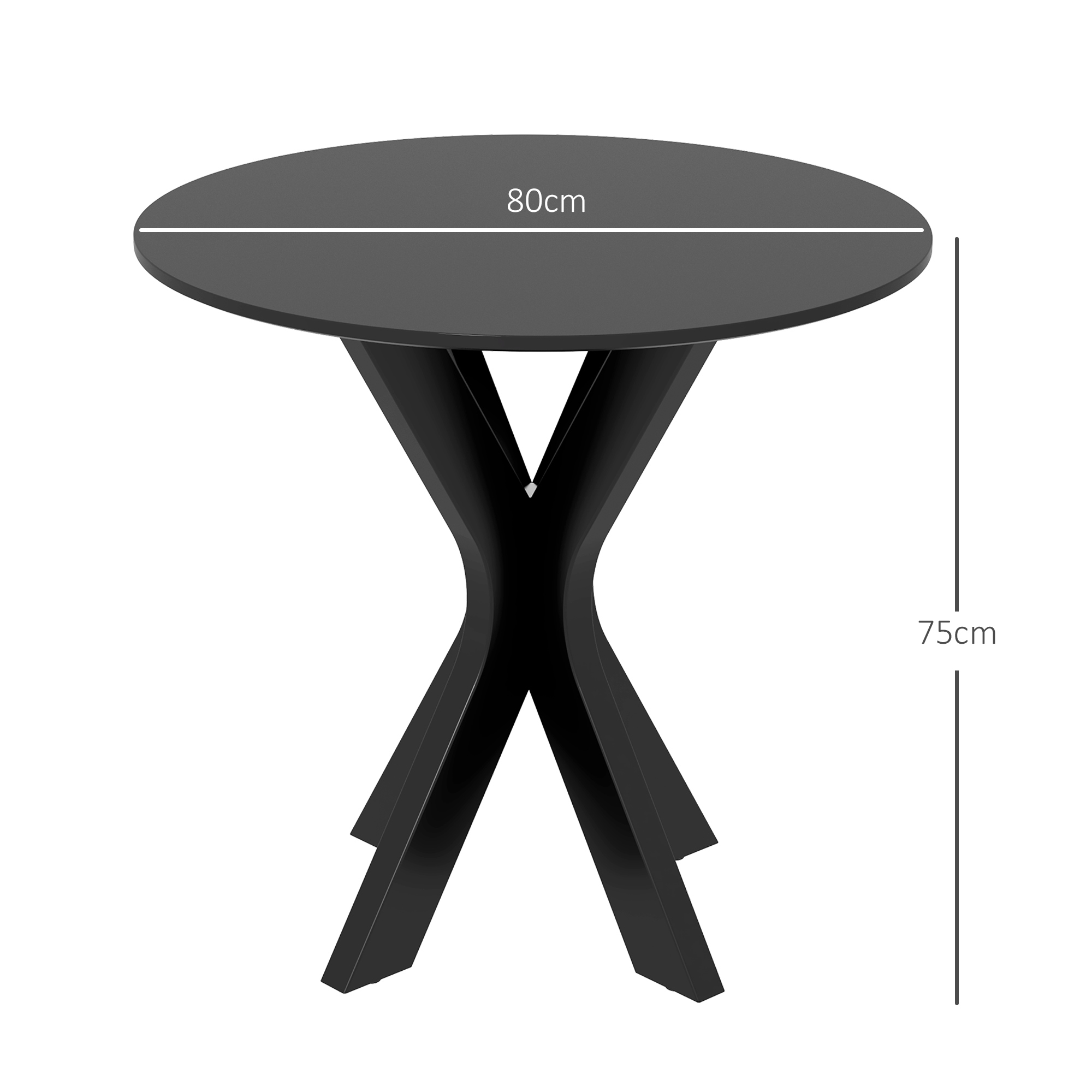 Ronde Eettafel Keukentafel, Modern Ontwerp, 78 cm x 78 cm x 75 cm, Zwart