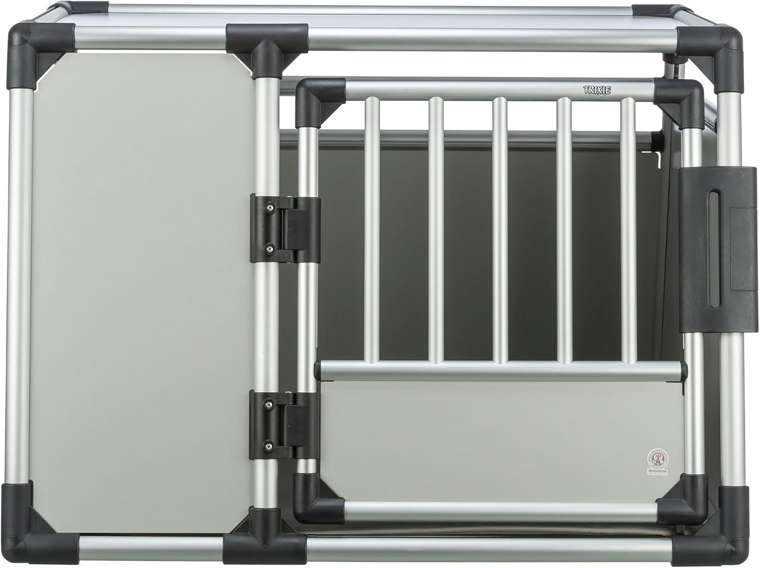 TRIXIE Hunde-Transportbox, Aluminium, L: 92 x 64 x 78 cm, grafit, rutschfste Liegematte, Klettleiste am Boden, Sicherheitsverschluss, stabil und geruscharm, hochgeschlossene Wnde - 39338