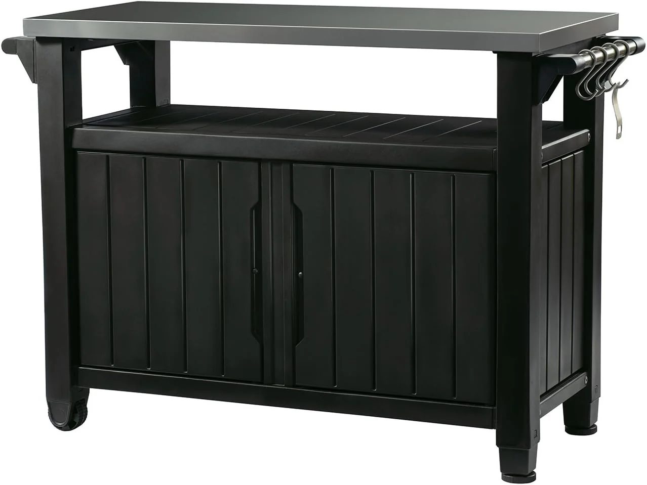 Keter Outdoor Rolling Table Cart voor voedselbereiding, opslag, bar en grill, donkerbruin