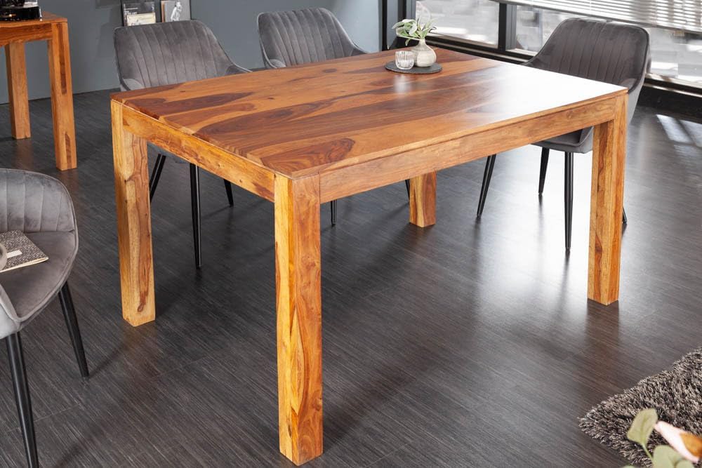 Riess Ambiente Massivholz Esstisch Pure 120cm Natur Stone Finish Sheeshamholz einzigartige Maserung Esszimmertisch Massivholztisch Holztisch Küchentisch