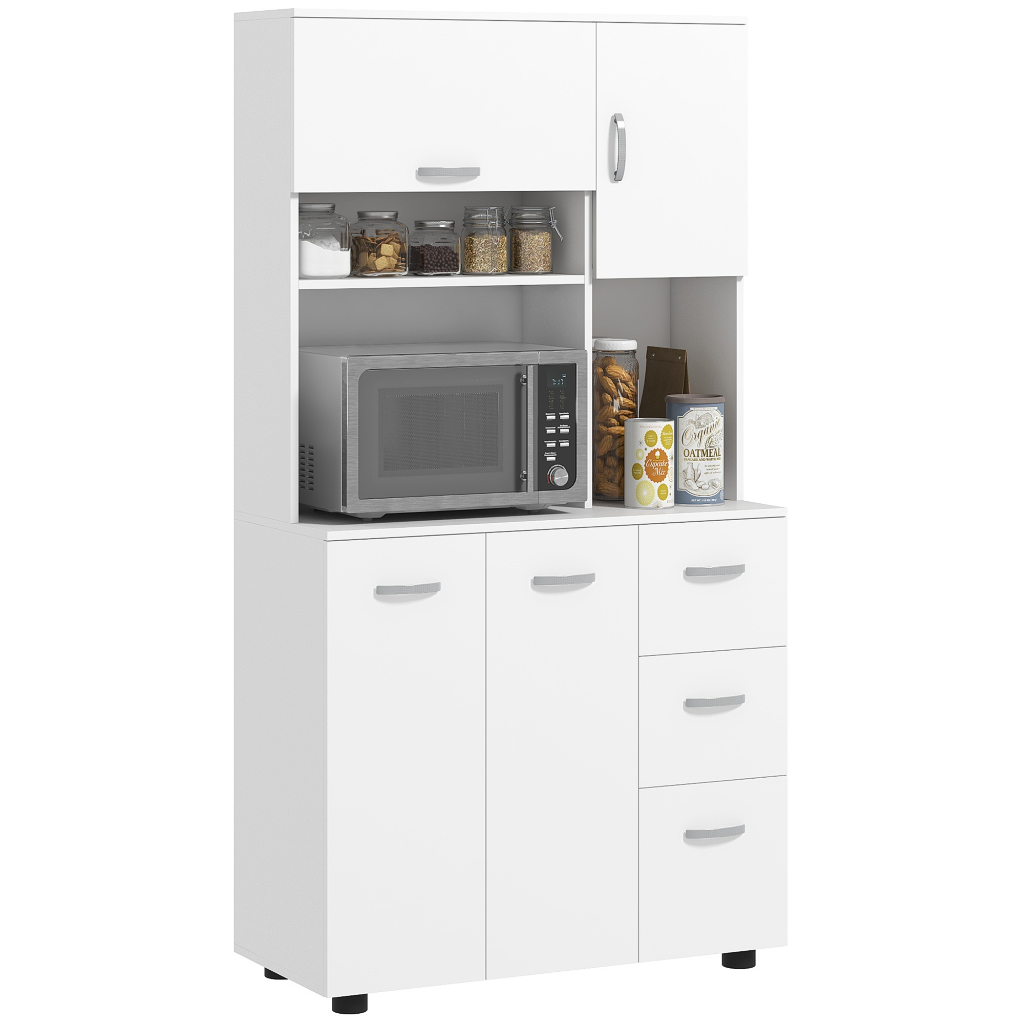 Keukenkast, Buffet, 3 Laden, 3 Planken, Veel Opbergruimte, 89x39,5x168cm, Wit