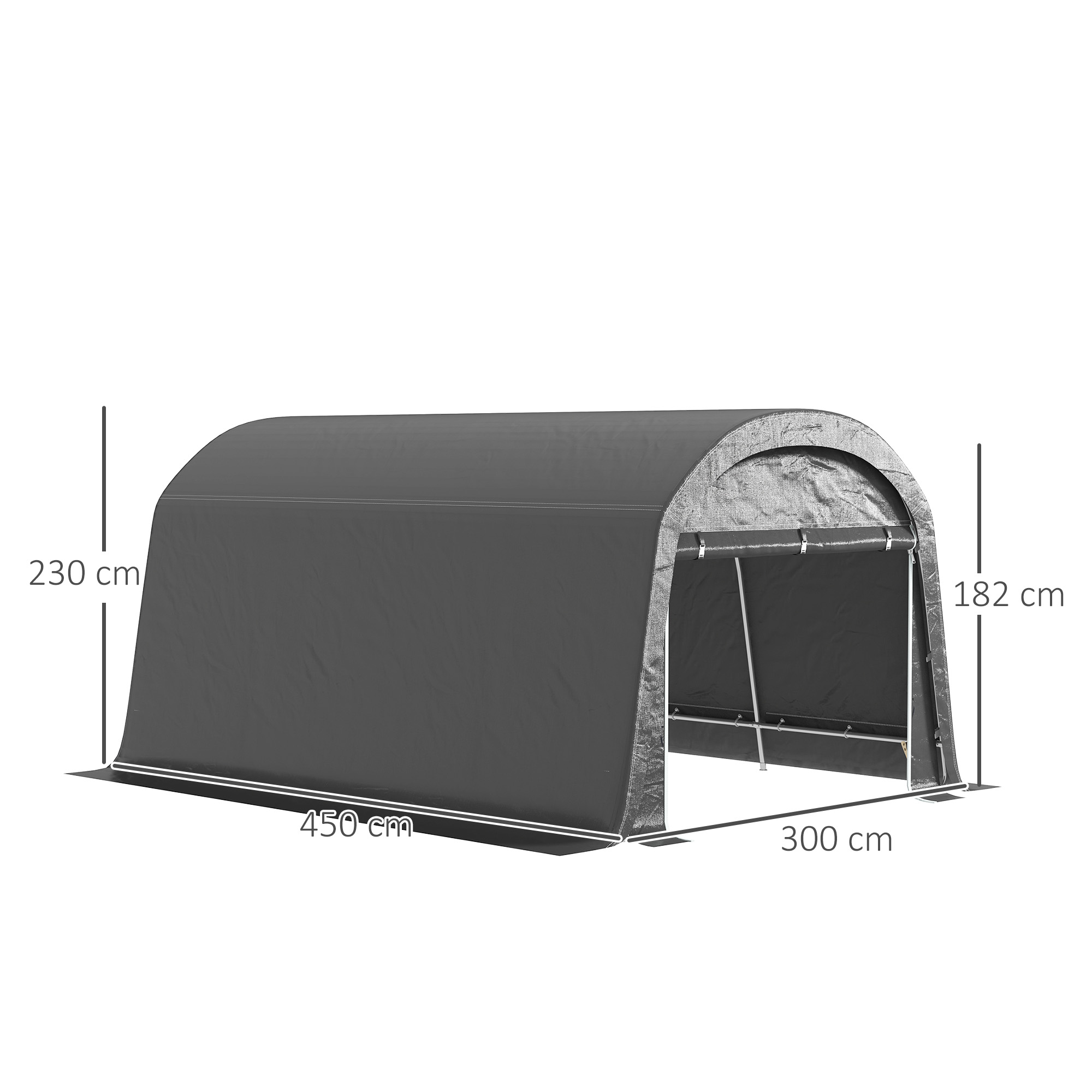 /Tuinschuur met Plastic Zeil, Gereedschapstent, Opzetbare Garage, 300B x 450D x 230H cm, Donkergrijs