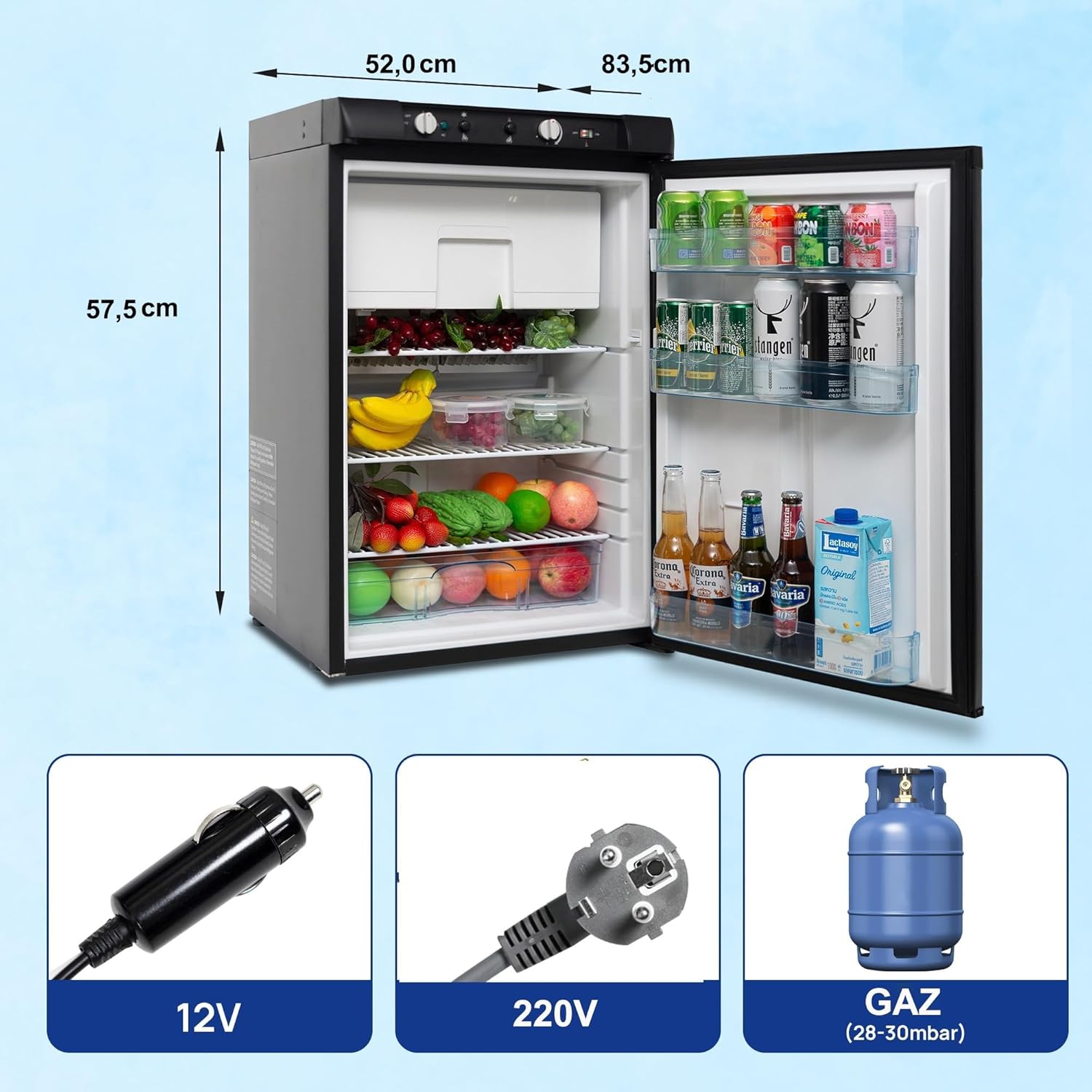 Smad Frigo Trimixte 12V 220V Gaz, 100L, Frigo Gaz avec Congélateur, Réfrigérateur Camping Gaz pour Camping Car, Caravane, Maison, Mobile-Home, Chalet, Cabanon, Noir