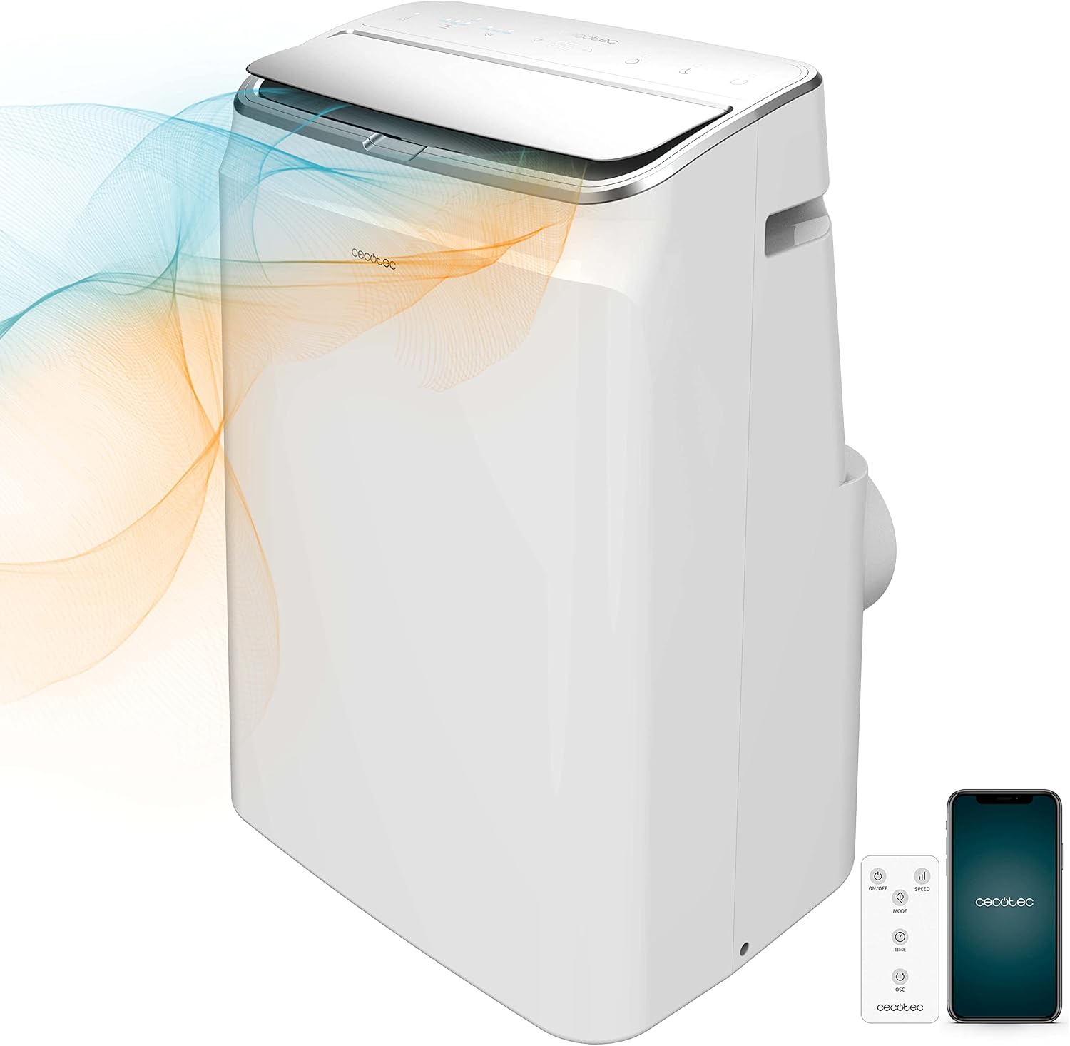 Cecotec Tragbare Klimaanlage mit Fernbedienung, WLAN und Wärmepumpe Forceclima 12800 Heizung angeschlossen. 12000 BTU, LED -Bildschirm, 5 Modi, Abdeckung 28 M2