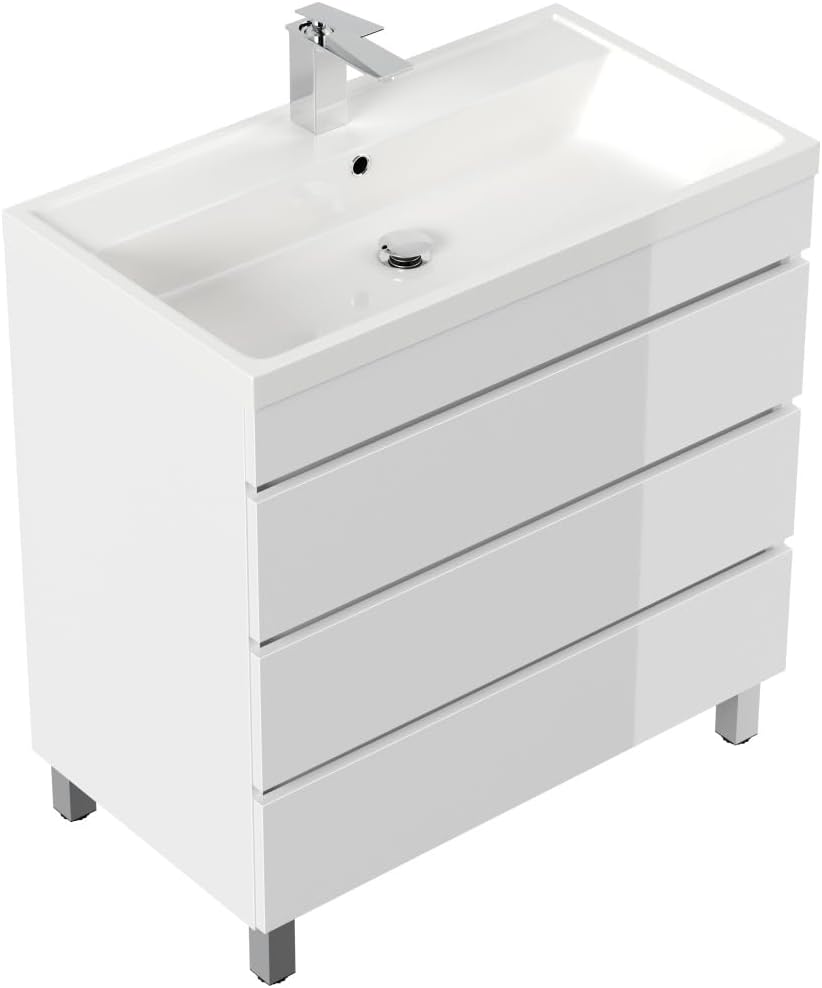 Magnolia Home Stand Badmöbel Via 80 SoftClose mit DREI grifflosen Schubladen Farbe Weiss Hochglanz