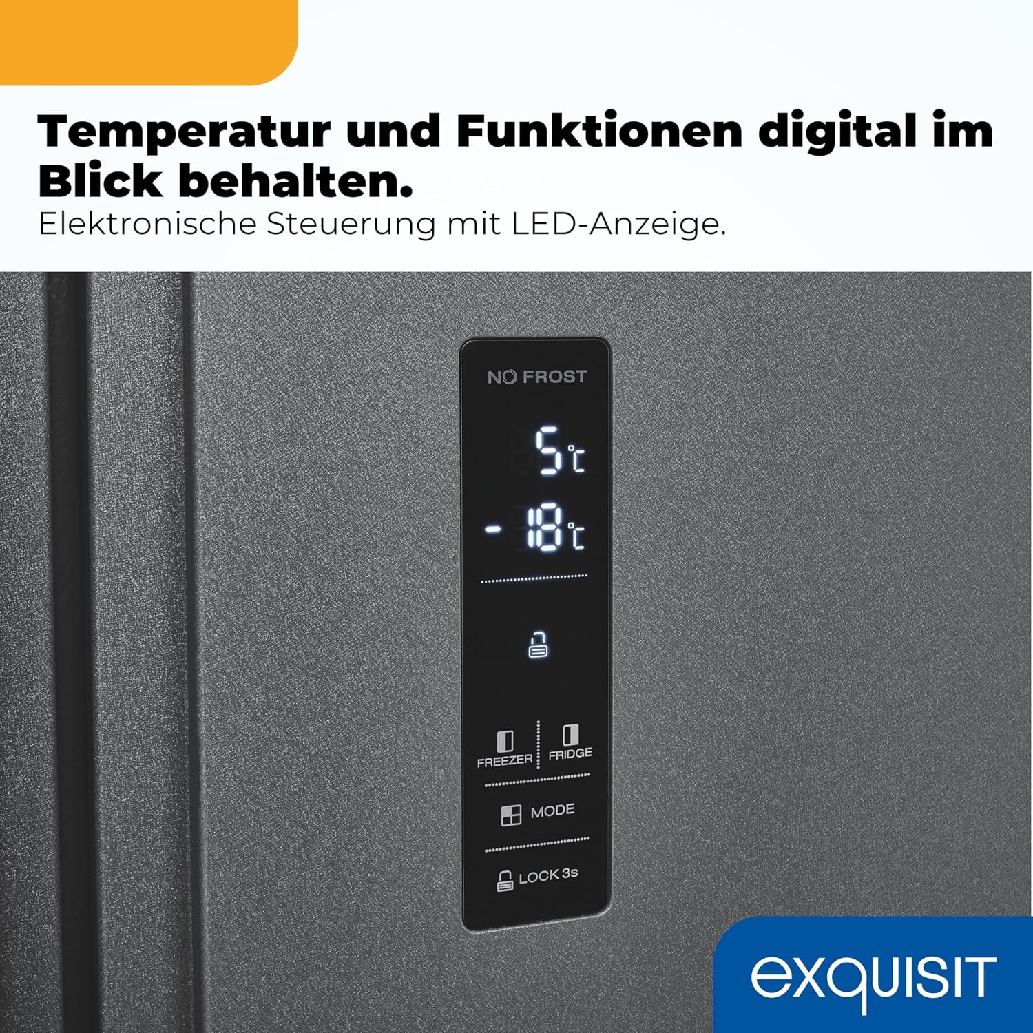 Exquisit Side-by-Side Kühlschrank | 442 l Nutzinhalt, Energieeffizienzklasse D, 39 dB(A) | No Frost Kühlen und Gefrieren, Schnellgefrieren, Temperaturregelung, LED-Display | SBS546-040D anthrazit