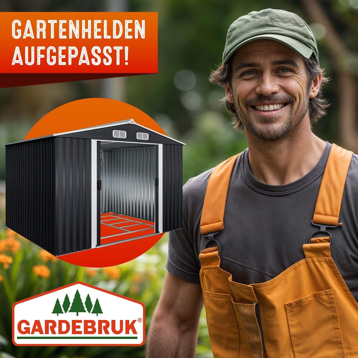 GARDEBRUK® XXL Metall Gerätehaus 5m² mit Fundament 257x205x178cm Schiebetür Anthrazit Geräteschuppen Gartenhaus 9m³
