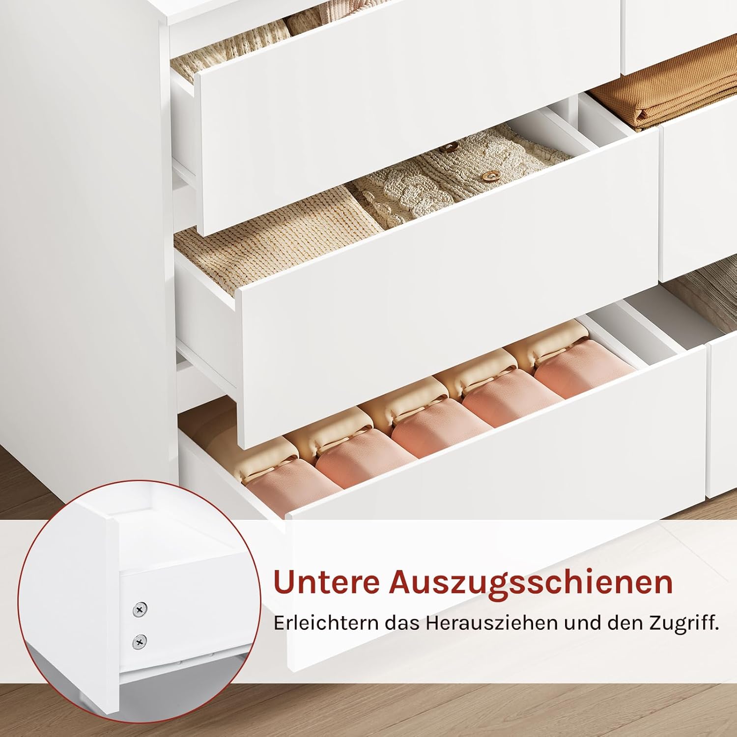 WOLTU Kommode mit 6 Schubladen, Moderner Schubladenschrank für Wohnzimmer, Schlafzimmer oder Flur, aus Holzwerkstoff, 100x69x36 cm, Weiß, KMD007ws